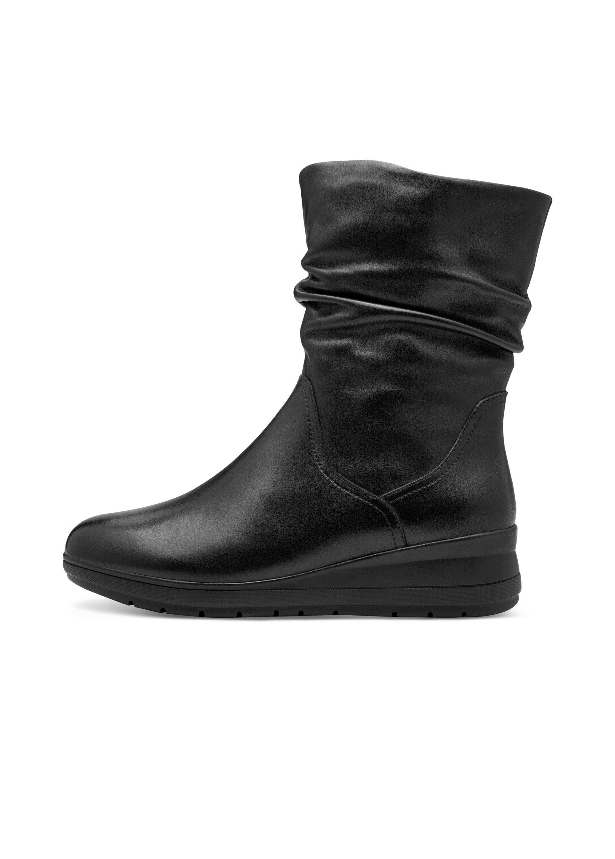 Boots plissées en cuir, compensées Femme Noir JAN82572145 GA1