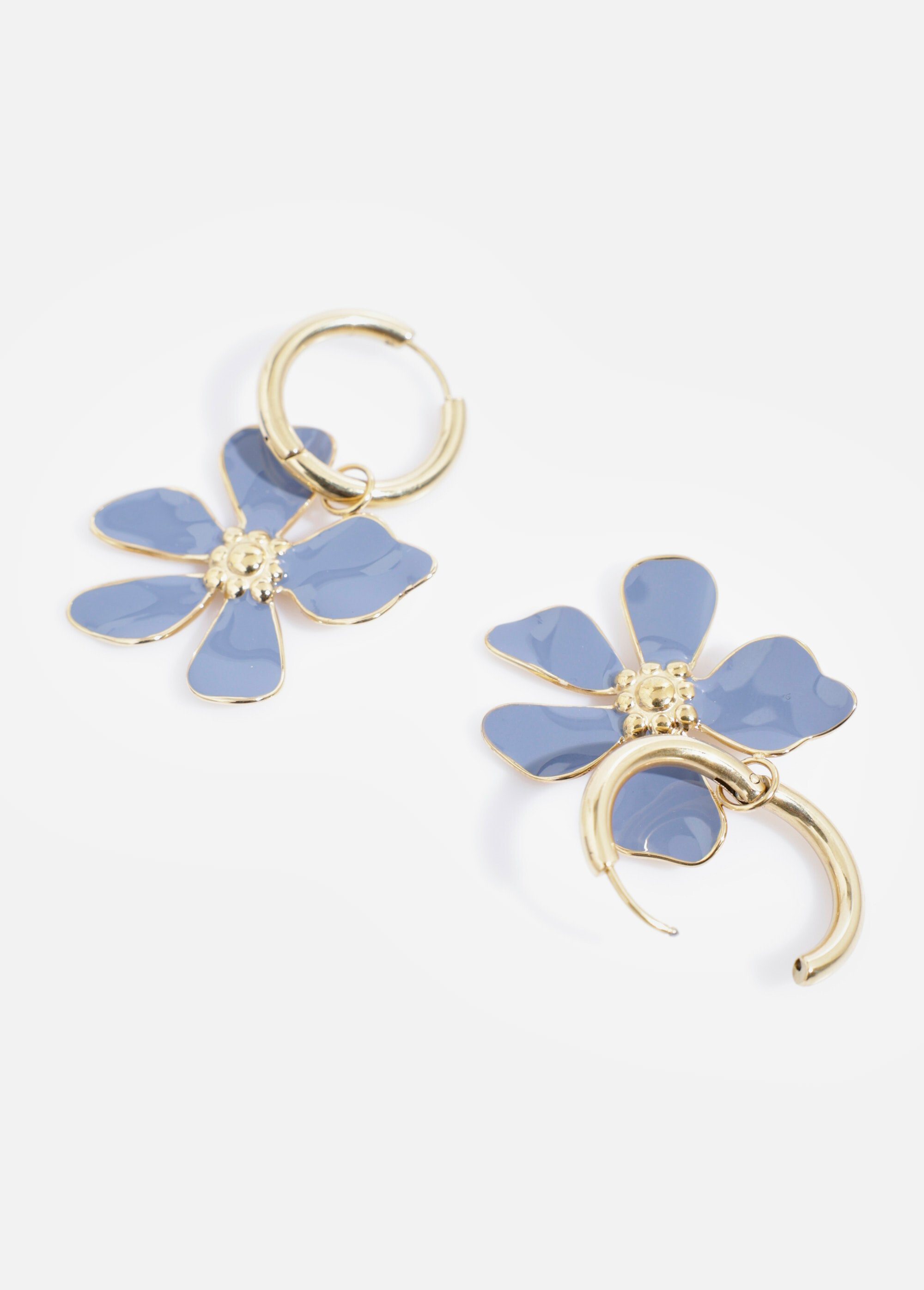 Boucles d'oreille motif fleur azur acier inoxydable