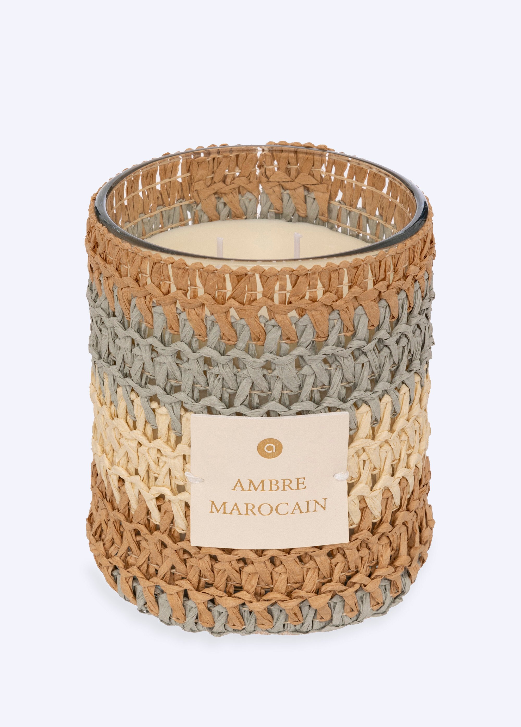 Bougie 2 mèches Ambre, contenant tissé MULTICO JJA-209508 FA1