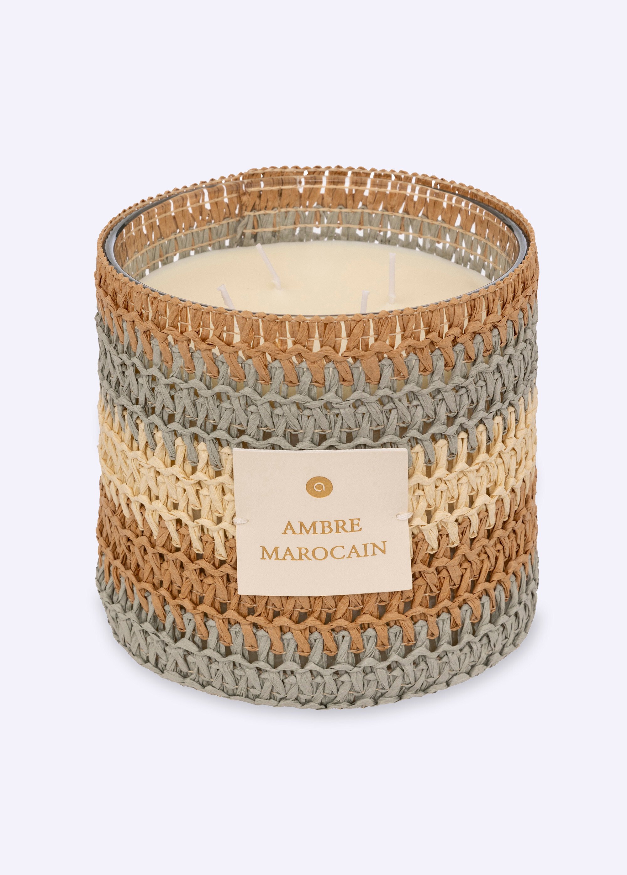 Bougie 4 mèches Ambre, contenant tissé MULTICO JJA-209509 FA1