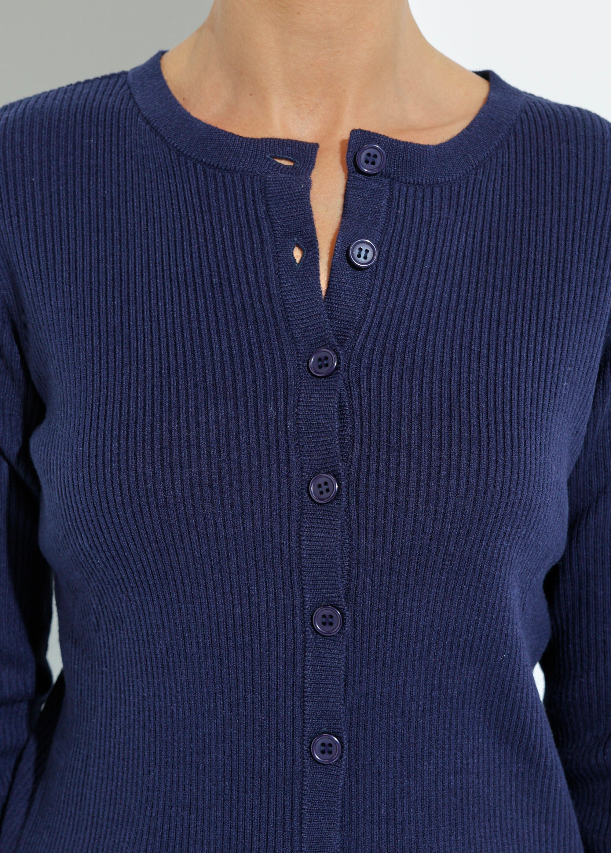 Cardigan boutonné maille côtelée unie Femme Bleu PAMINA DE1