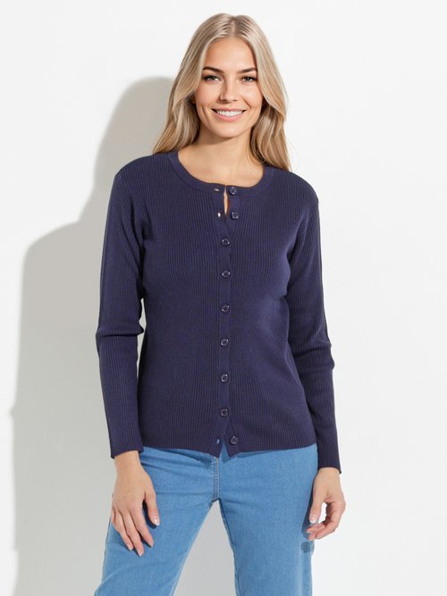 Cardigan boutonné maille côtelée unie Femme Bleu PAMINA FA1