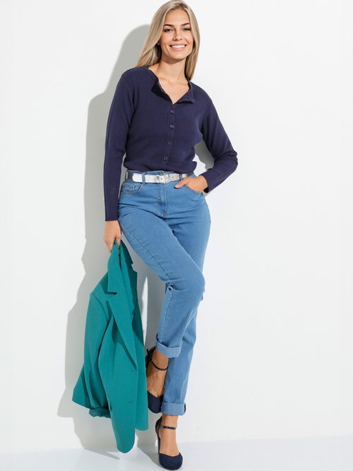 Cardigan boutonné maille côtelée unie Femme Bleu PAMINA MV1