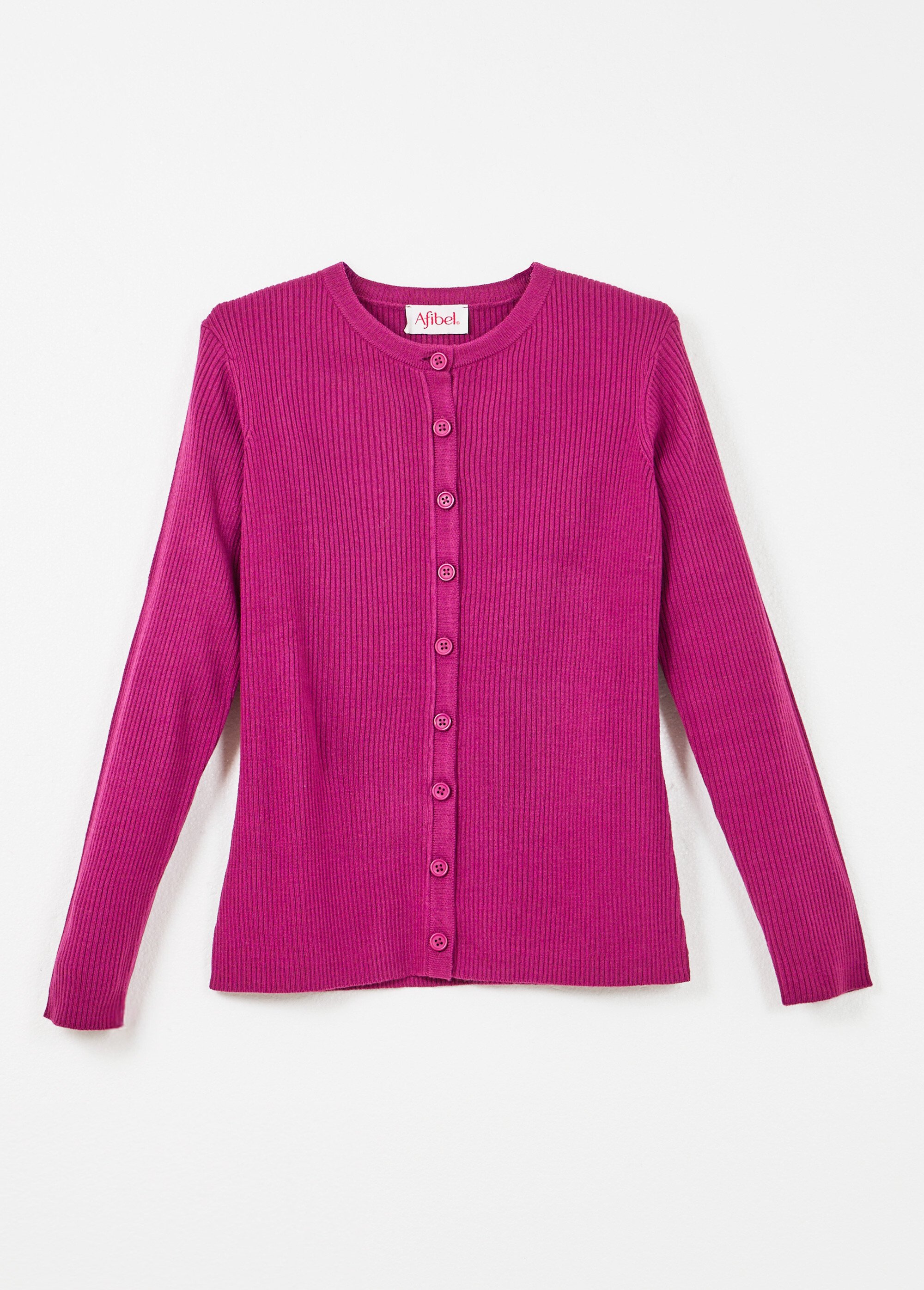 Cardigan boutonné maille côtelée unie Femme Violet PAMINA AP1