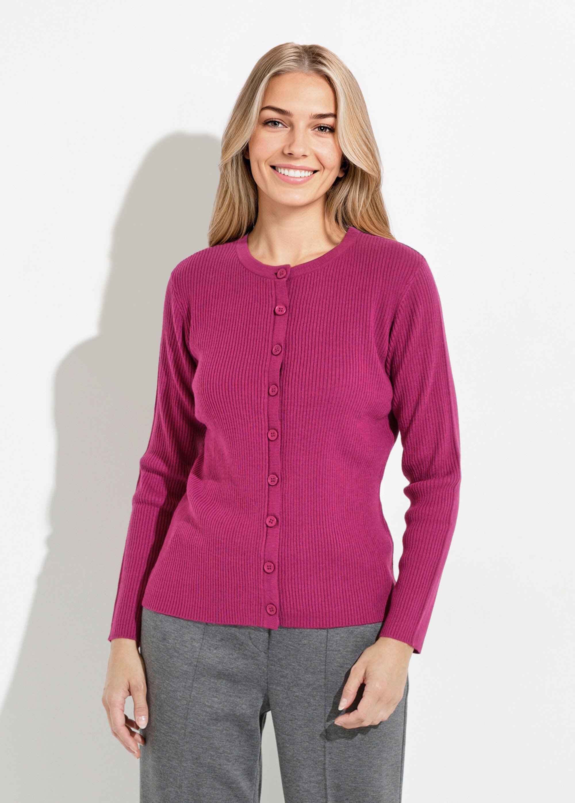 Cardigan boutonné maille côtelée unie Femme Violet PAMINA FA1