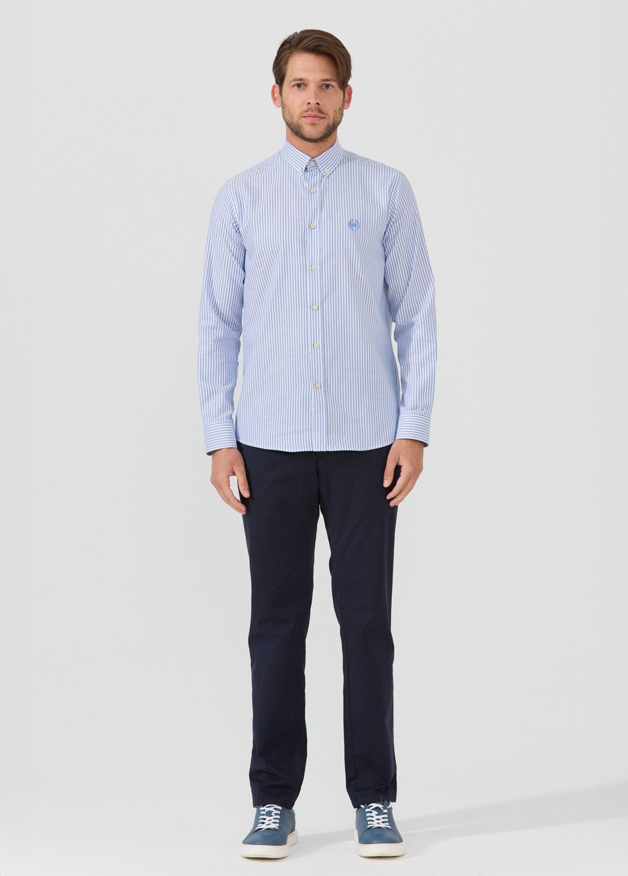 Chemise rayée manches longues col boutonné Homme Bleu MFK-DUMAS SF1