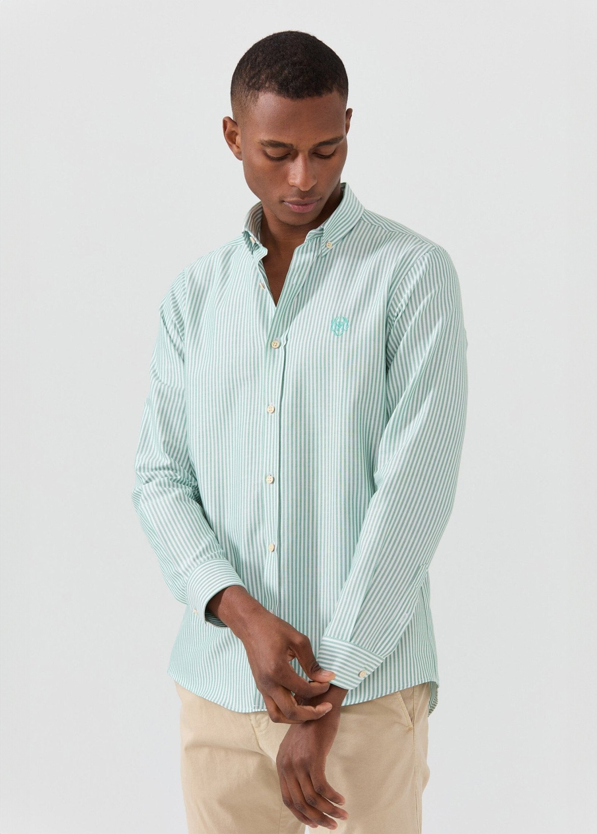 Chemise rayée manches longues col boutonné Homme Vert MFK-DUMAS FA2