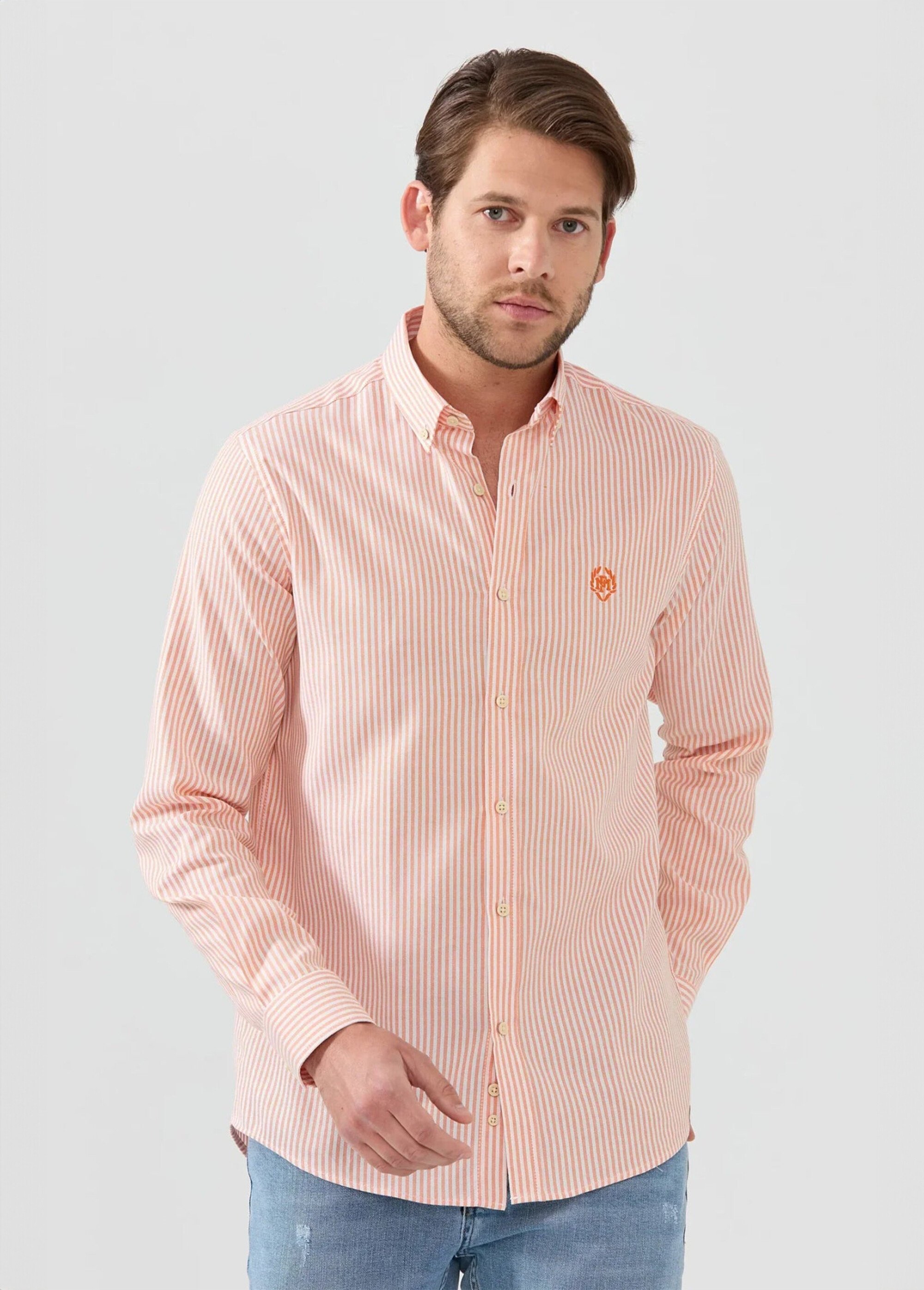 Chemise rayée manches longues col boutonné Homme Orange MFK-DUMAS FA2