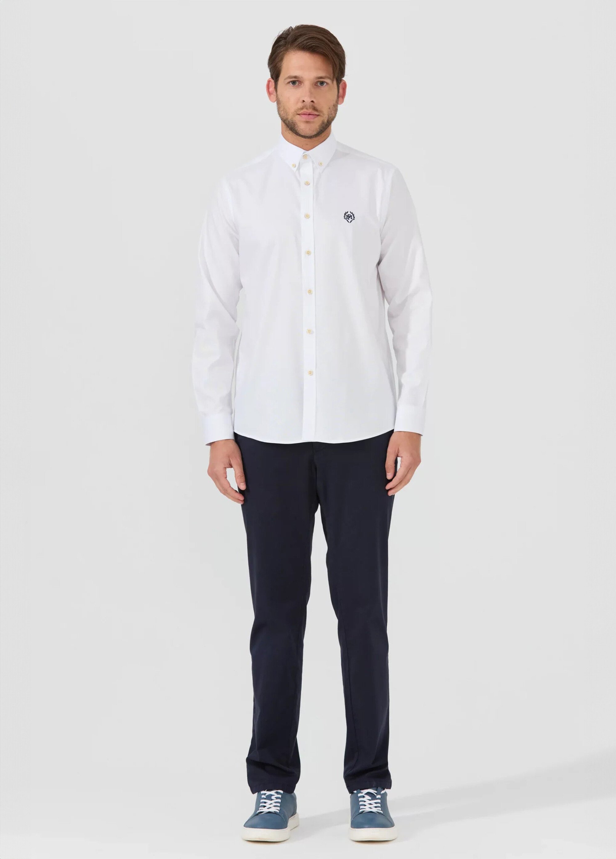 Chemise unie manches longues col boutonné Homme Blanc MFK-CYRIL SF1
