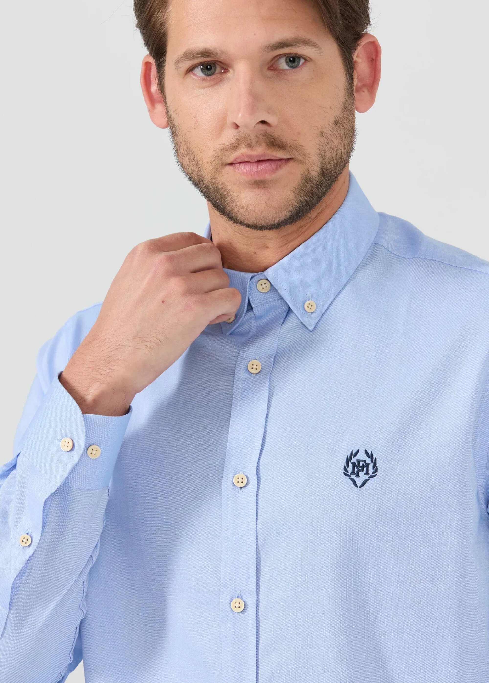 Chemise unie manches longues col boutonné Homme Bleu MFK-CYRIL DE1