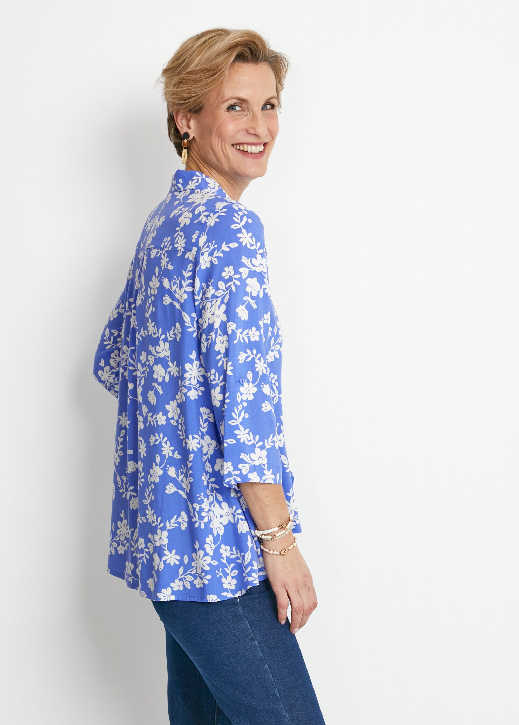 Chemisier imprimé manches 3/4 dos plus long Femme Bleu CLARY DR1