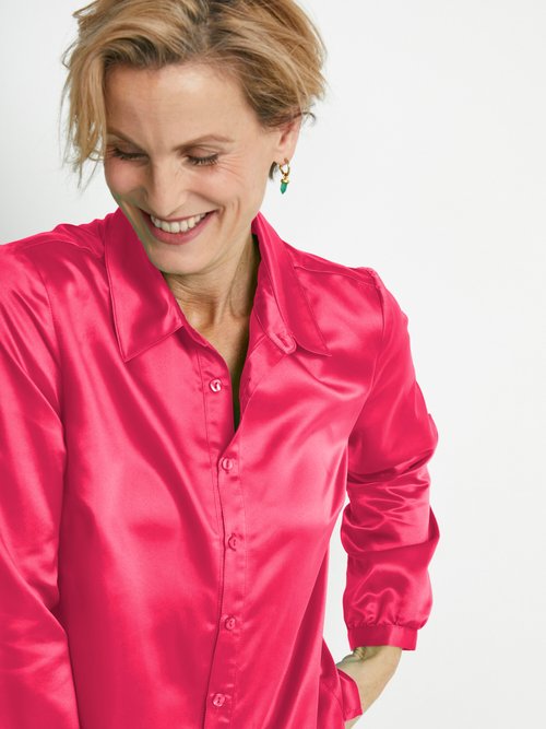 Chemisier long droit boutonné en satin Femme Rose CACIA DE1