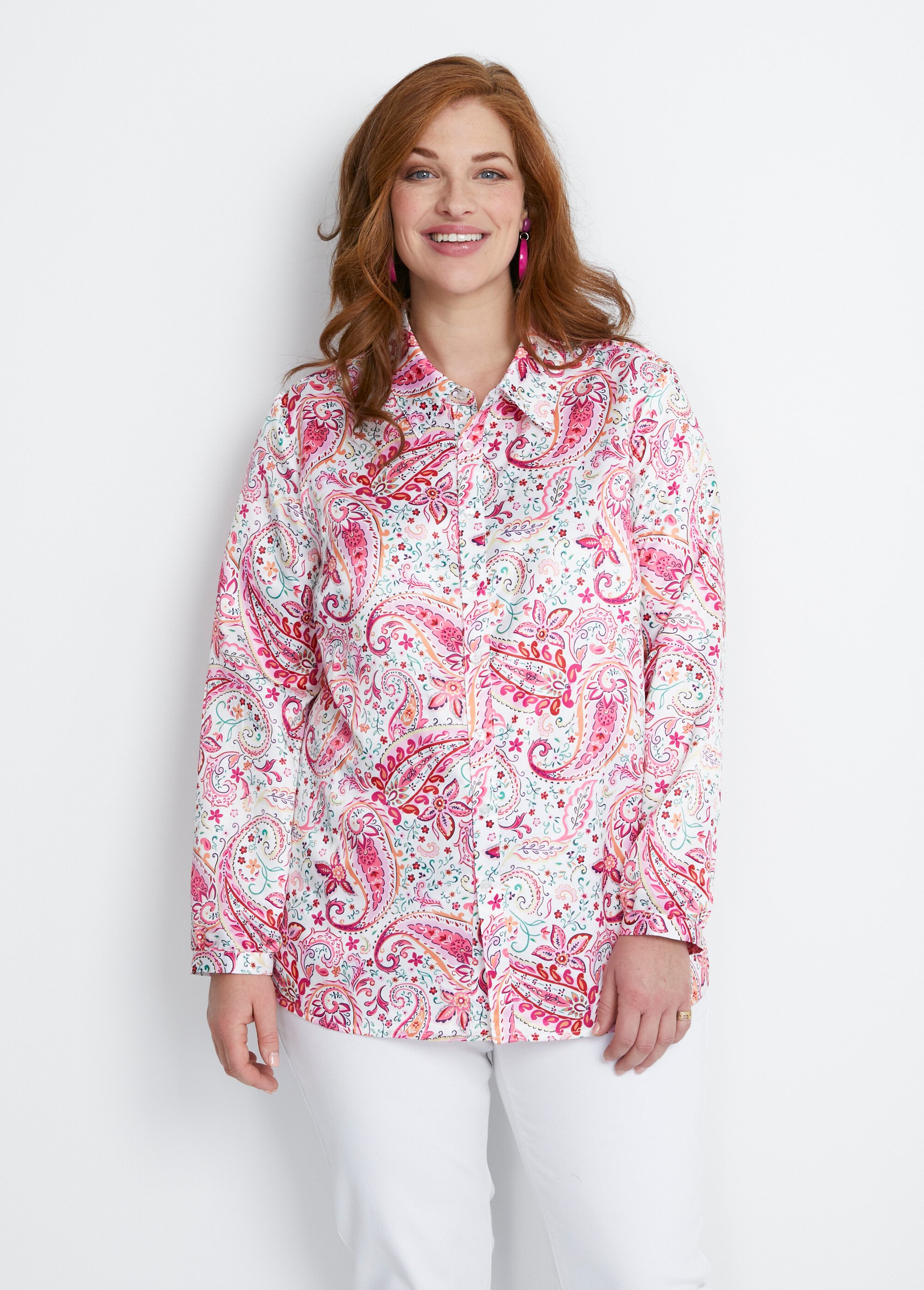 Chemisier Rose Dressbarn En Rayonne - Taille M - Manches 3/4 - Col Boutonné - Occasion Très Bon état