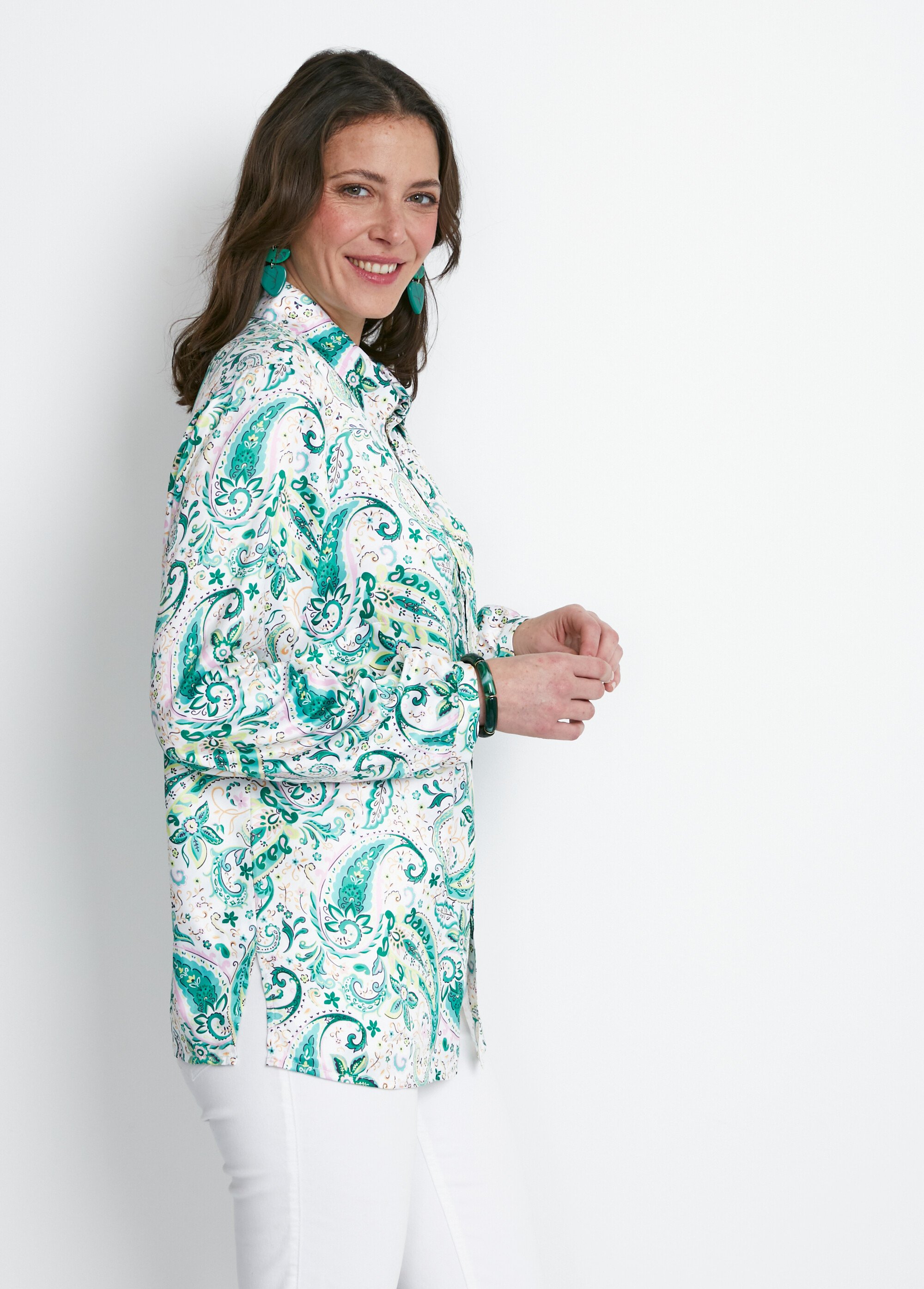 Chemisier long droit boutonné en satin Femme Vert CACIA DR1