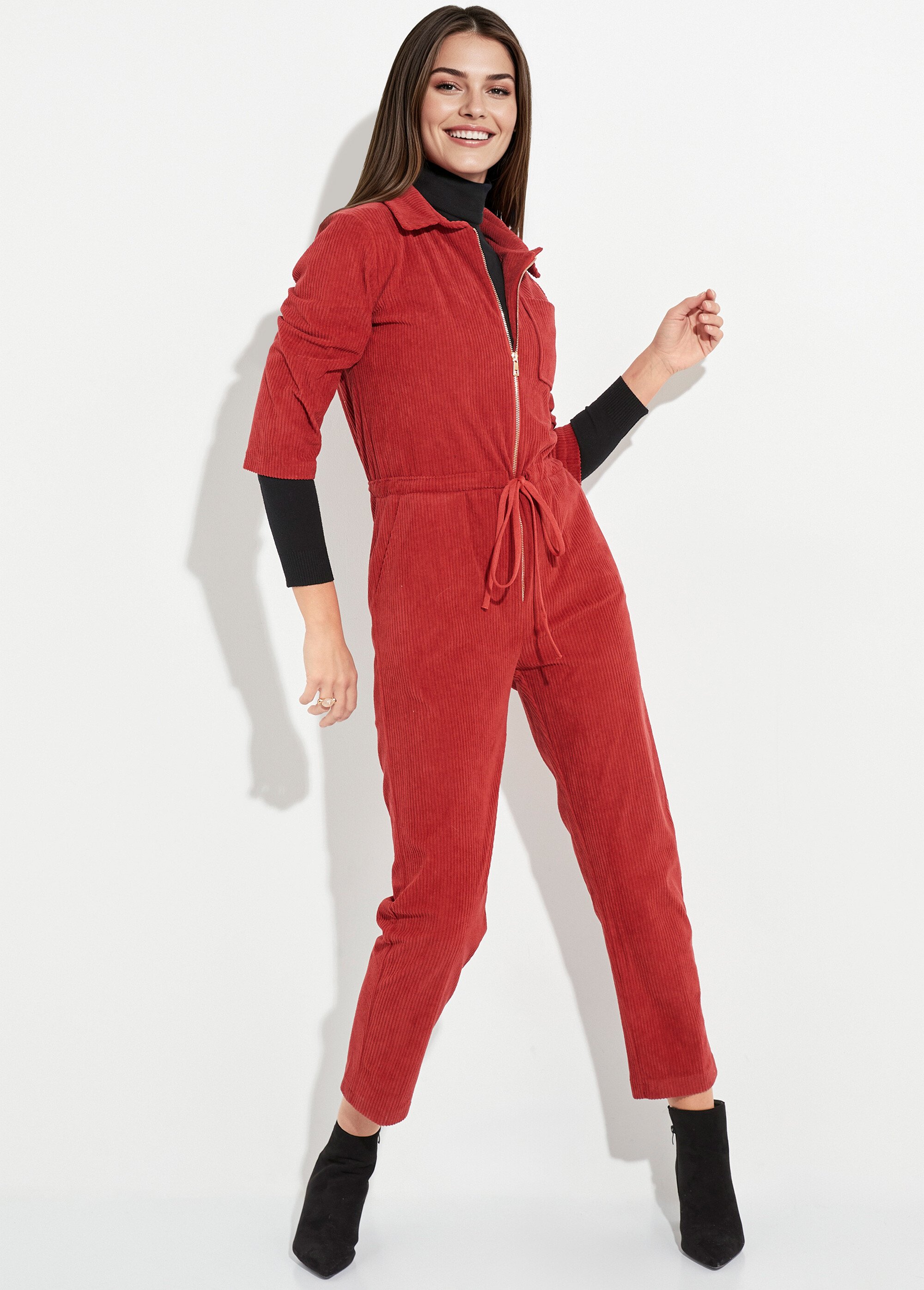 Combipantalon en velours à grosses cotes Femme Rouge TM-SABRINA MV1