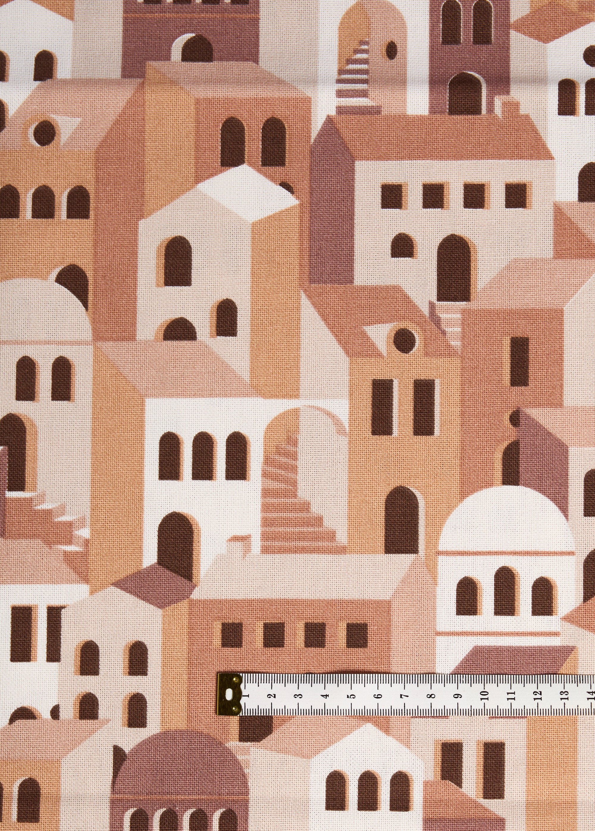 Coupon tissu déco motif maisons 2x1,4m ROUGE COT149867 DE1