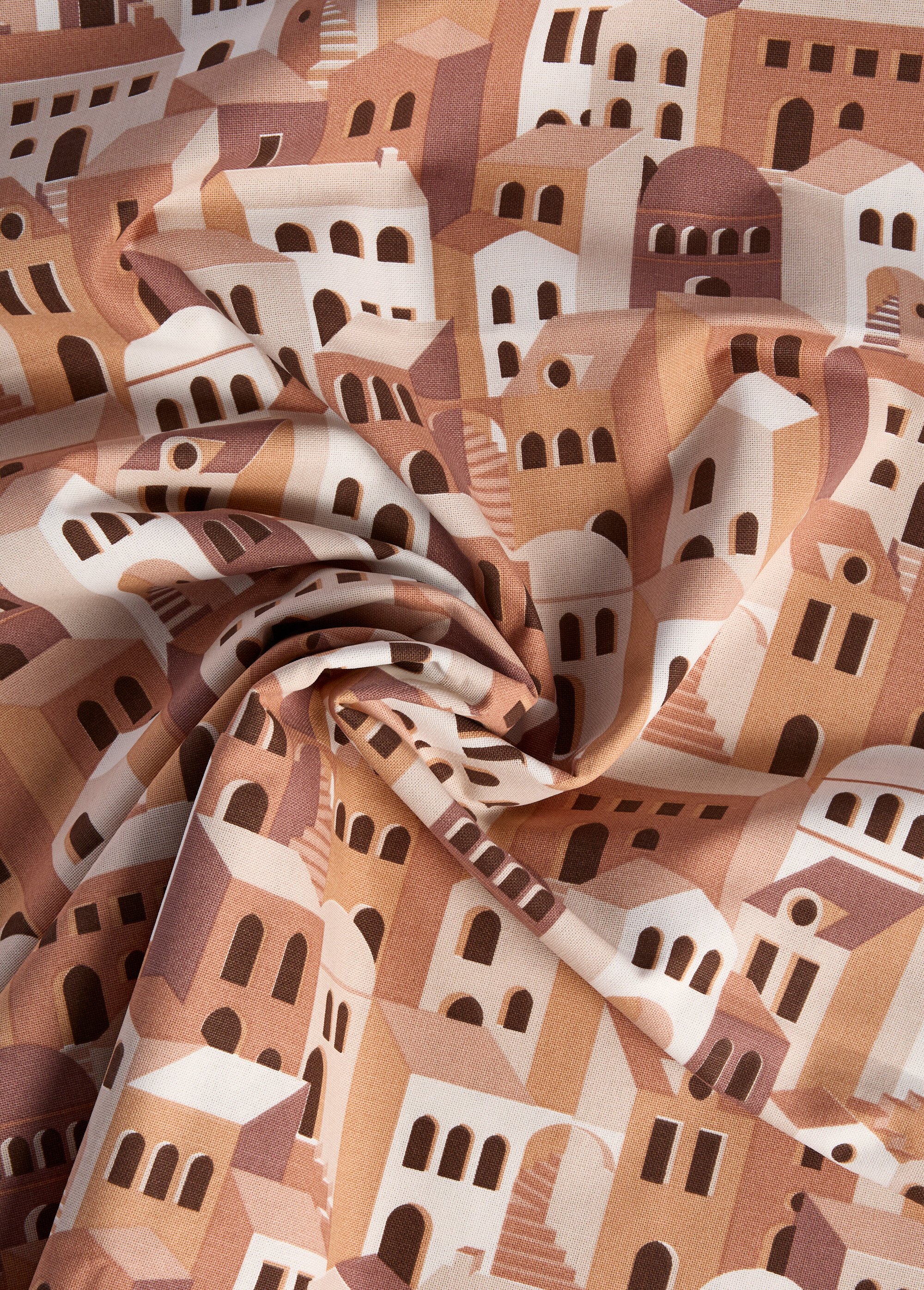 Coupon tissu déco motif maisons 2x1,4m ROUGE COT149867 FA1