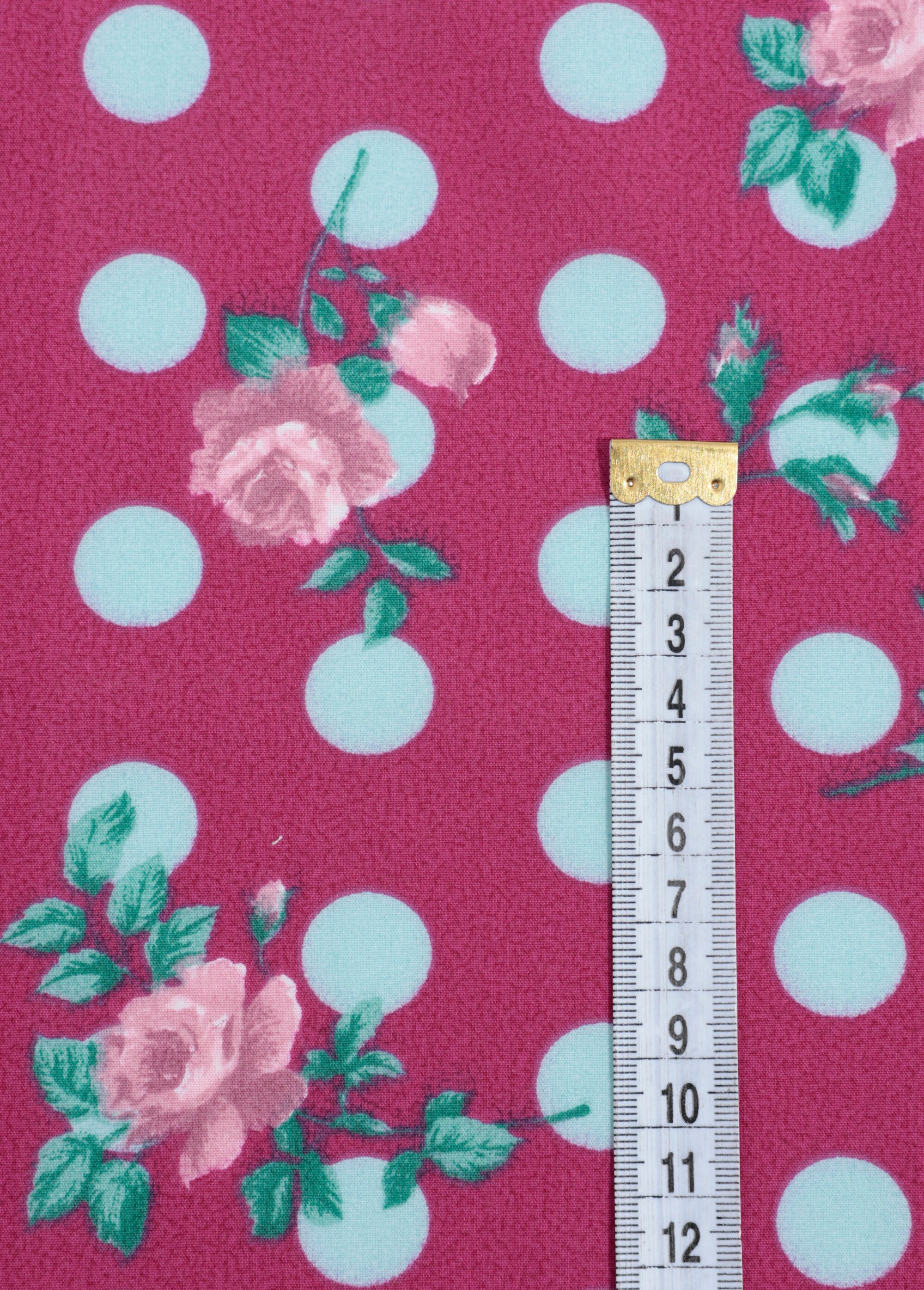 Coupon tissu pois / roses, 50cm x 50cm 1V VIOLET COT112997 DE1