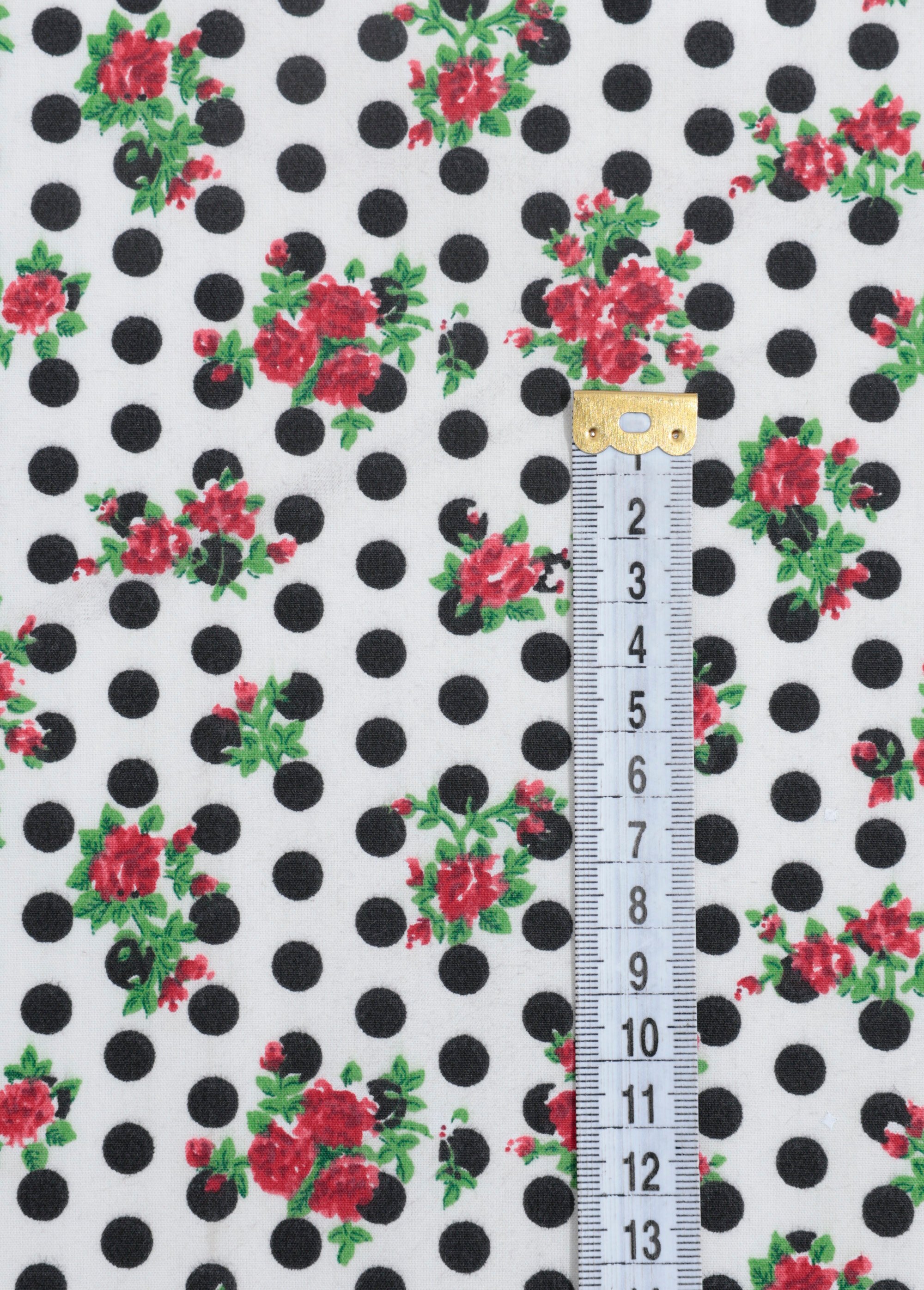 Coupon tissu pois / roses 50cm x 50cm 1M BEIGE COT112993 DE1