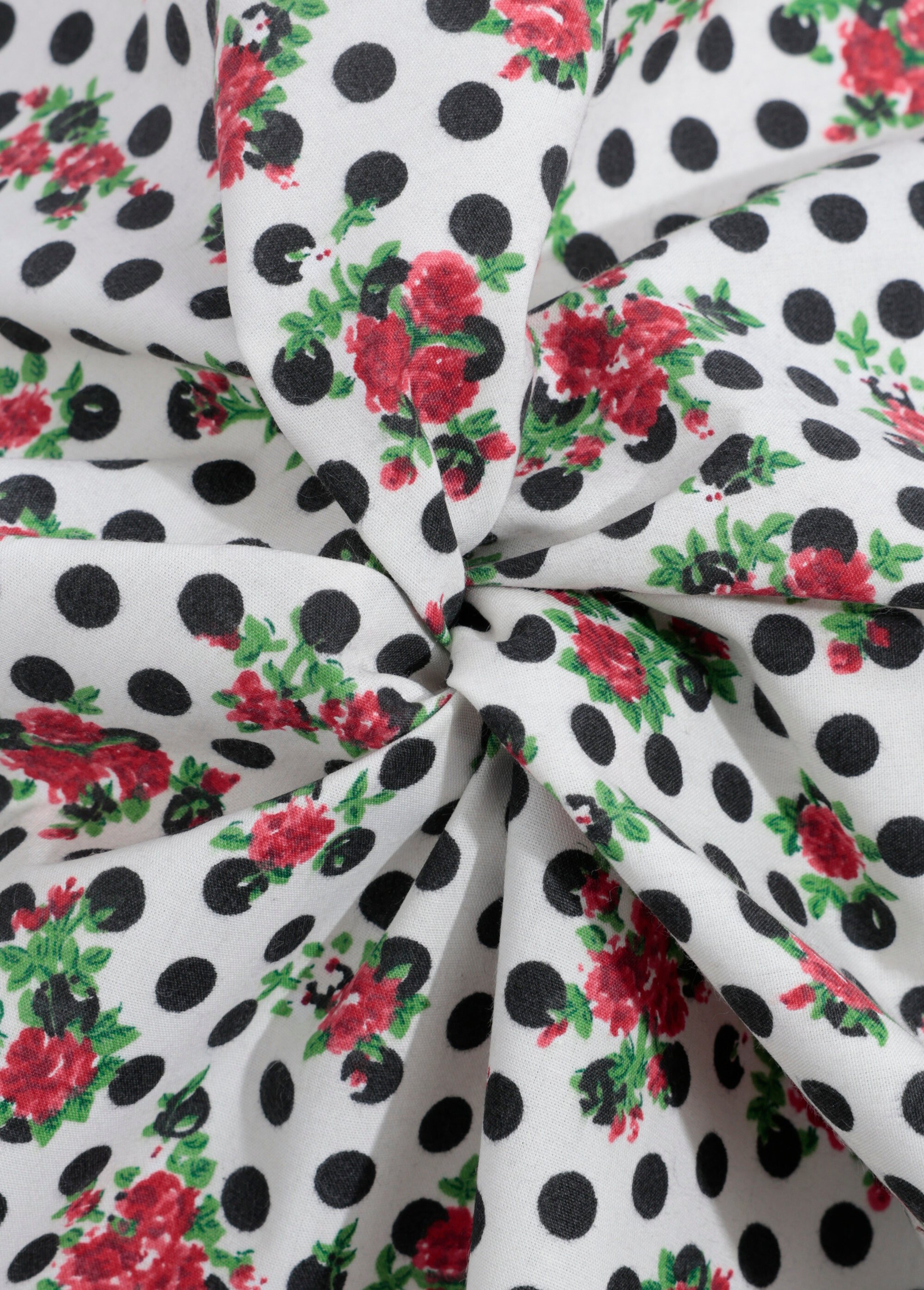 Coupon tissu pois / roses 50cm x 50cm 1M BEIGE COT112993 FA1