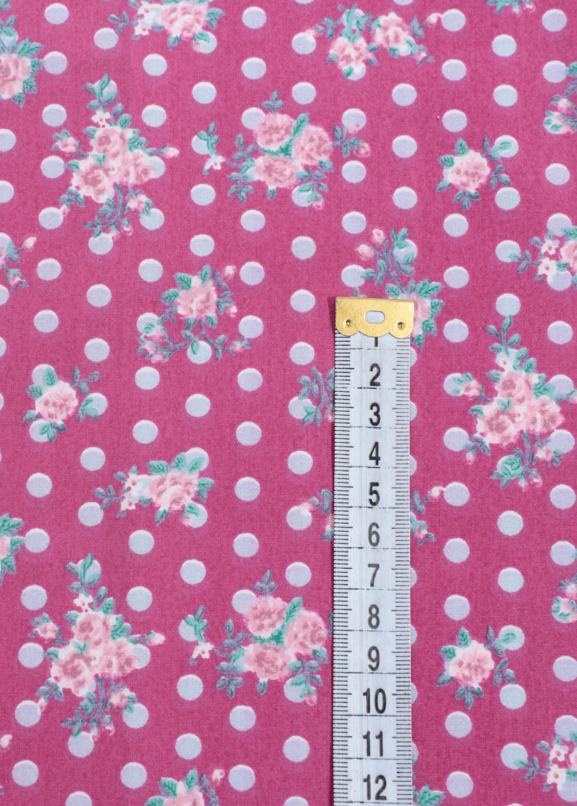 Coupon tissu pois / roses 50cm x 50cm 1M ROSE COT112993 DE1