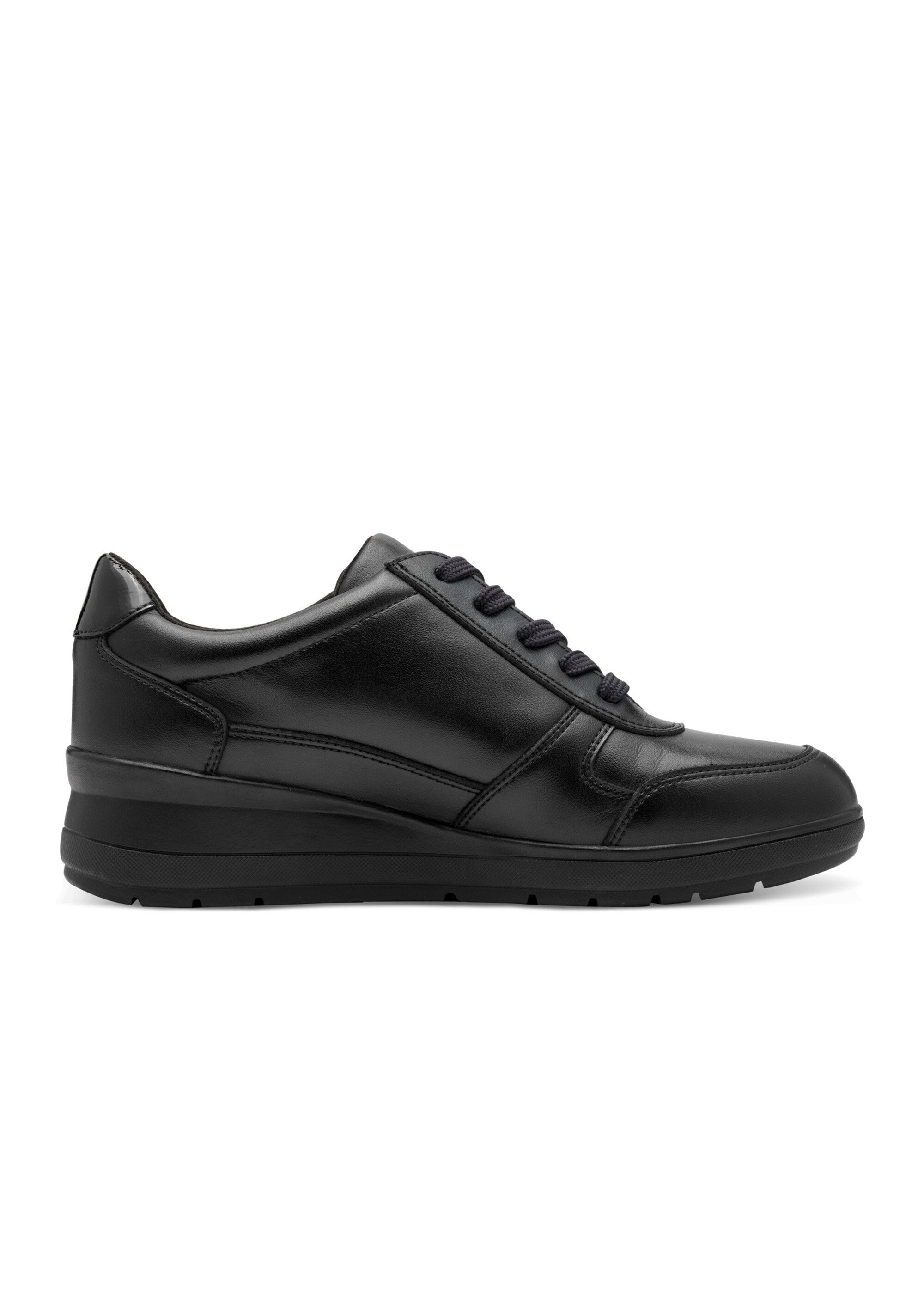 Derbies compensés en cuir à lacets Femme Noir JAN82370045 DR1