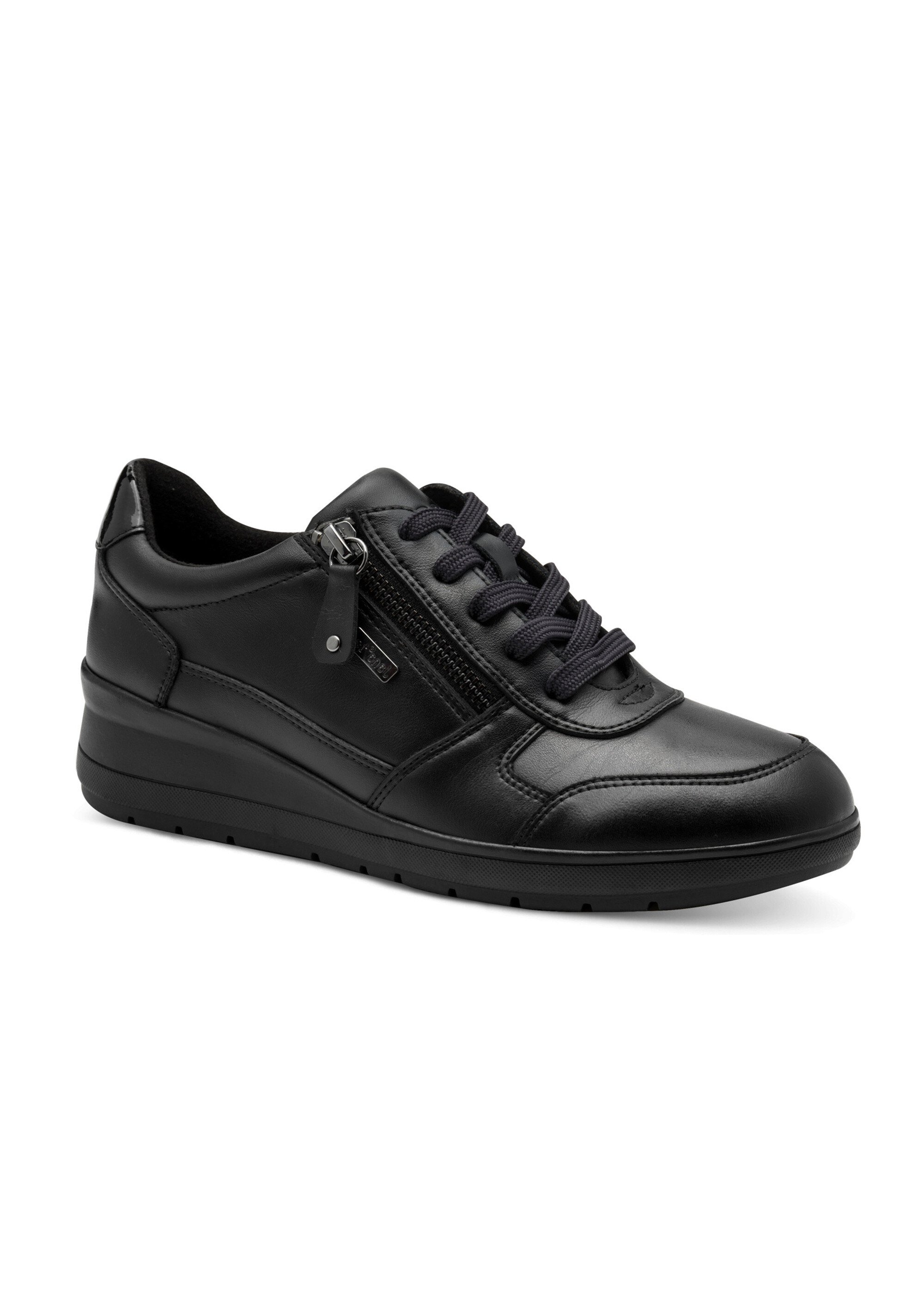 Derbies compensés en cuir à lacets Femme Noir JAN82370045 FA1