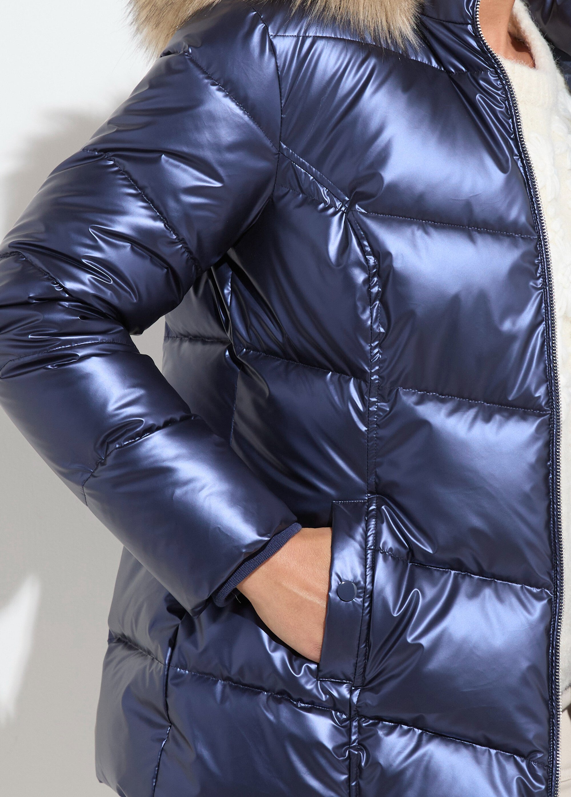 Doudoune courte matelassée à capuche effet métallisé Femme Bleu TILIAN DE1