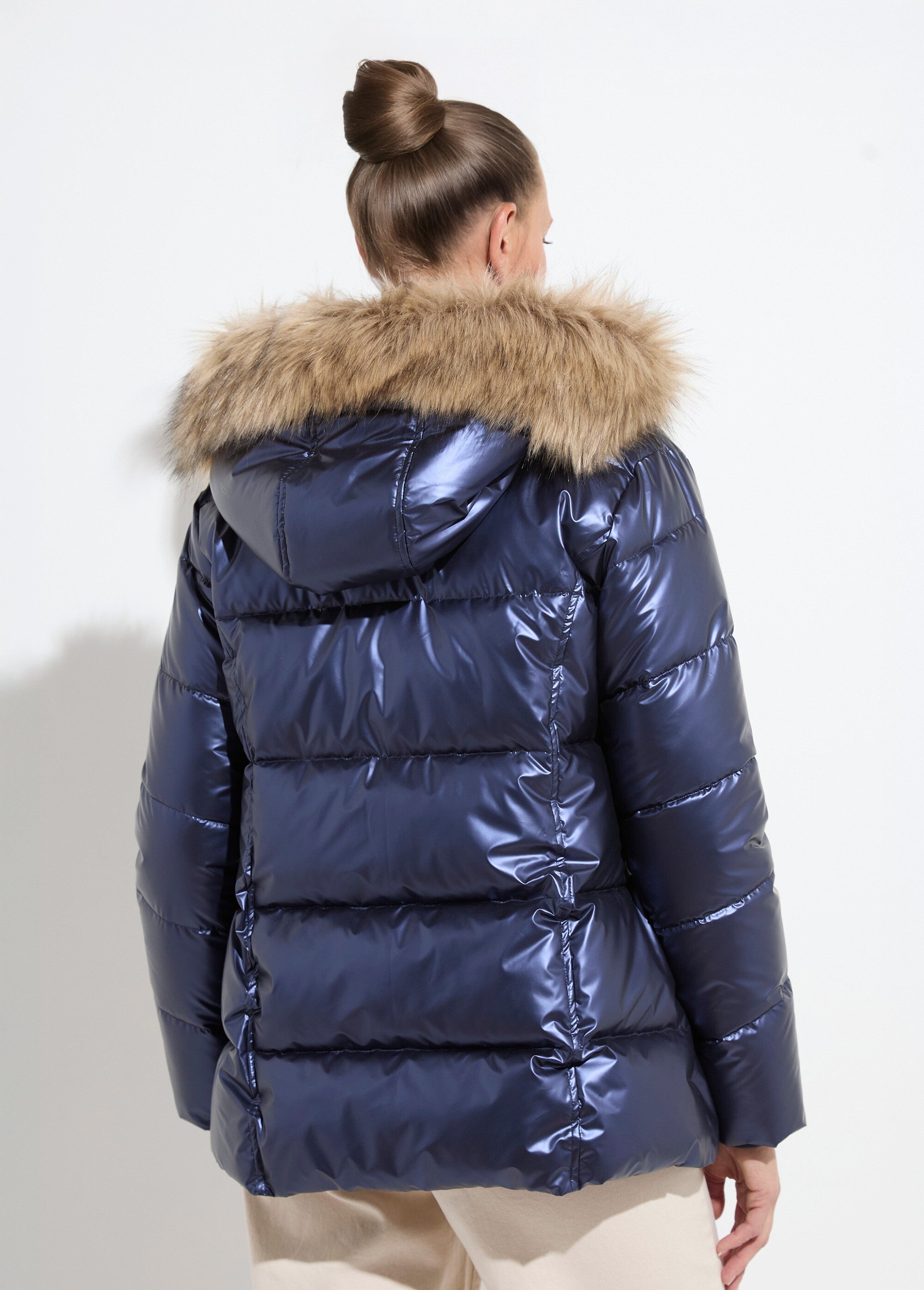 Doudoune courte matelassée à capuche effet métallisé Femme Bleu TILIAN DO1