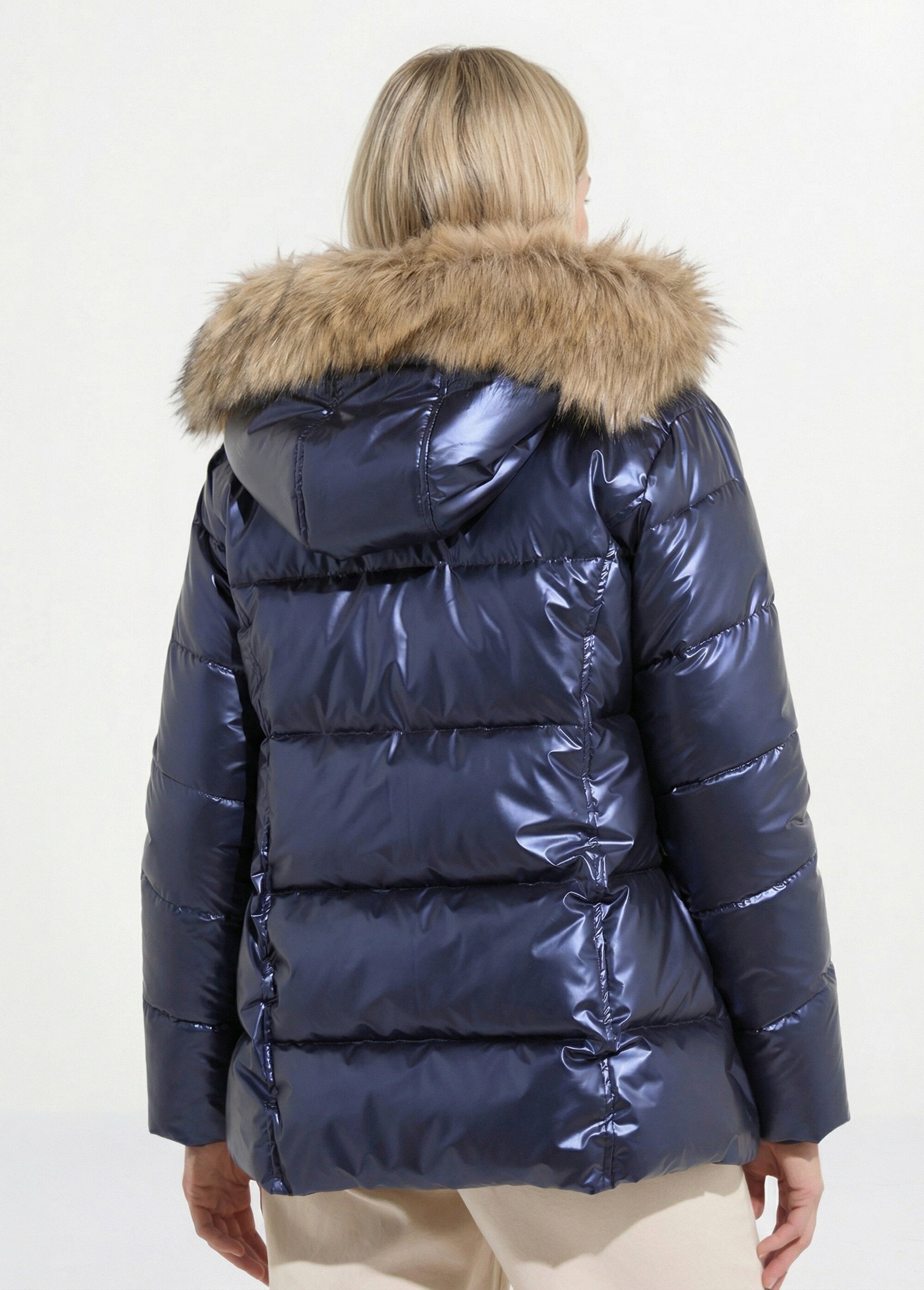 Doudoune courte matelassée à capuche effet métallisé Femme Bleu TILIAN DO1