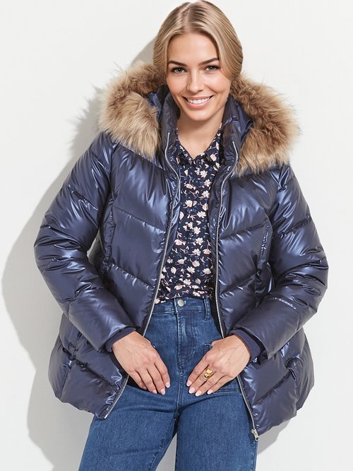 Doudoune courte matelassée à capuche effet métallisé Femme Bleu TILIAN MV1