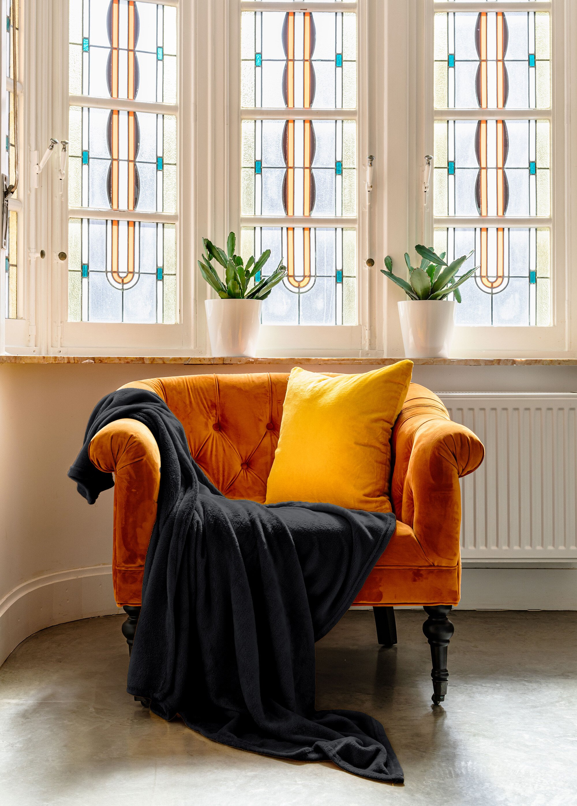 Grand plaid polaire uni lisse, 2m x 1,5m Noir TIS-COSY SI1