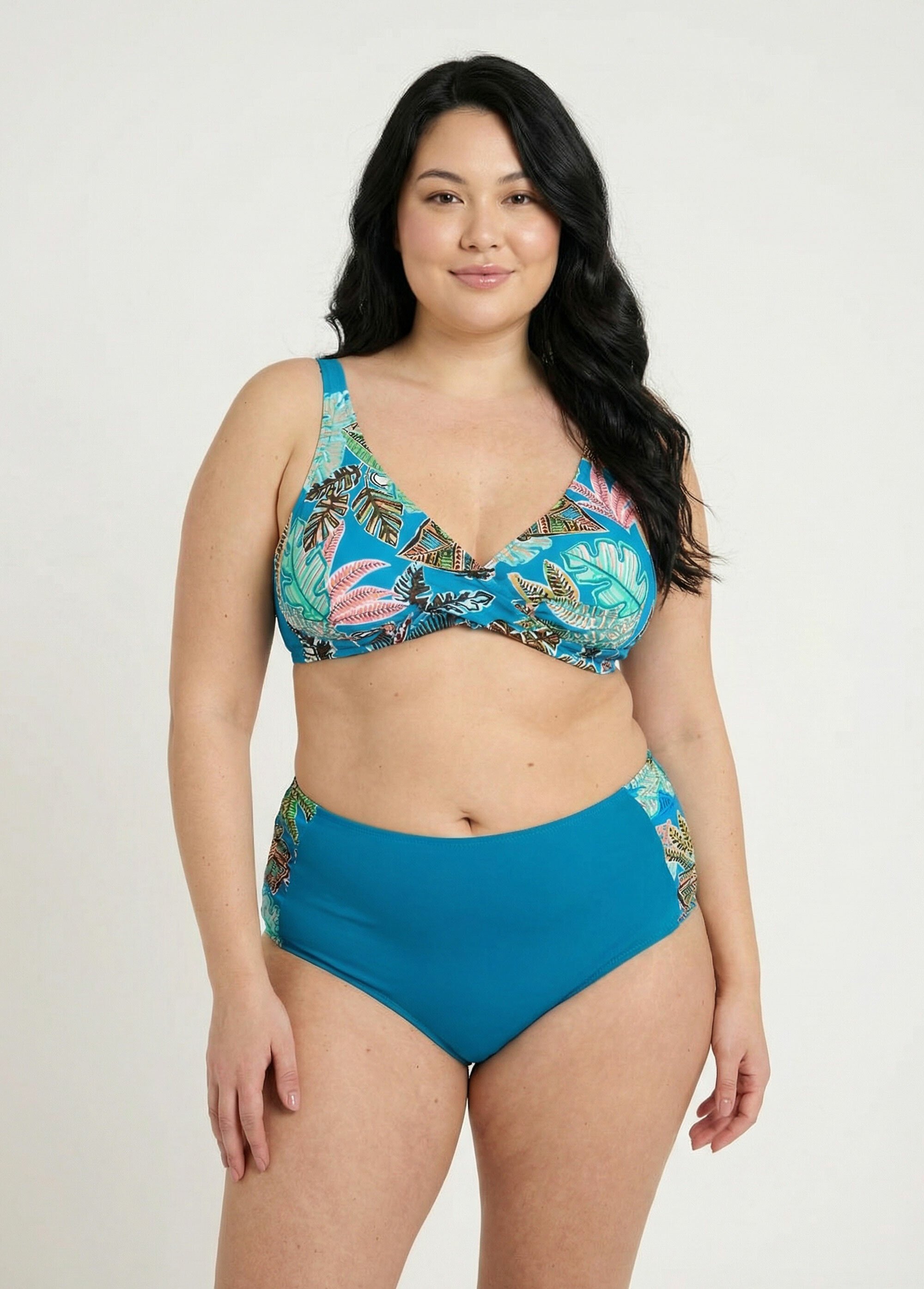 Maillot de bain 2 pièces motif exotique Femme Grande Taille BLEU IMPRIME SUNPW2A5523 FA1