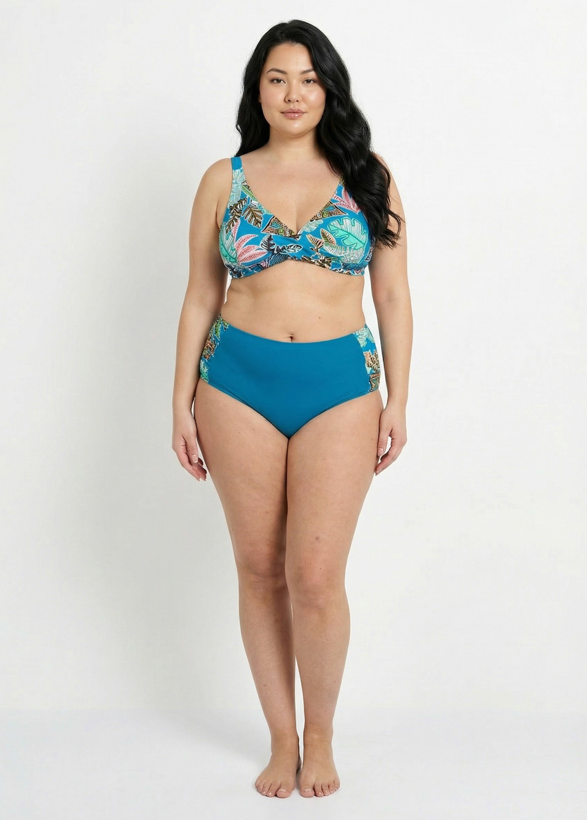 Maillot de bain 2 pièces motif exotique Femme Grande Taille BLEU IMPRIME SUNPW2A5523 SF1