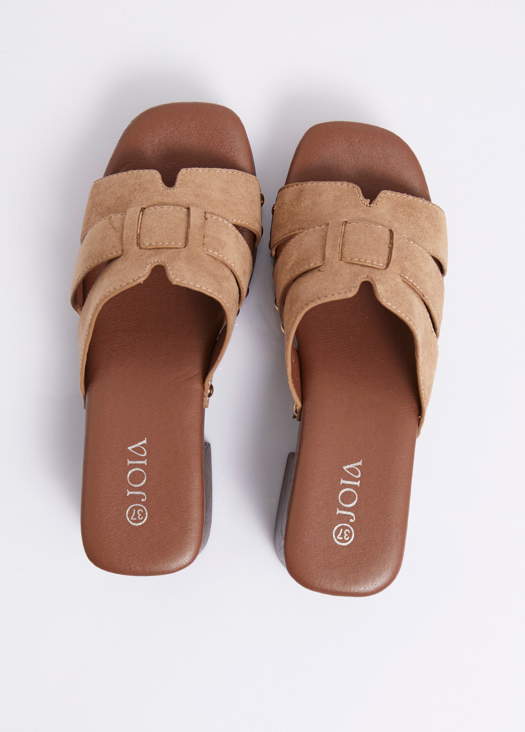 Mules cloutées en suédine, façon sabots Femme Beige JOIH8-1195A OV1