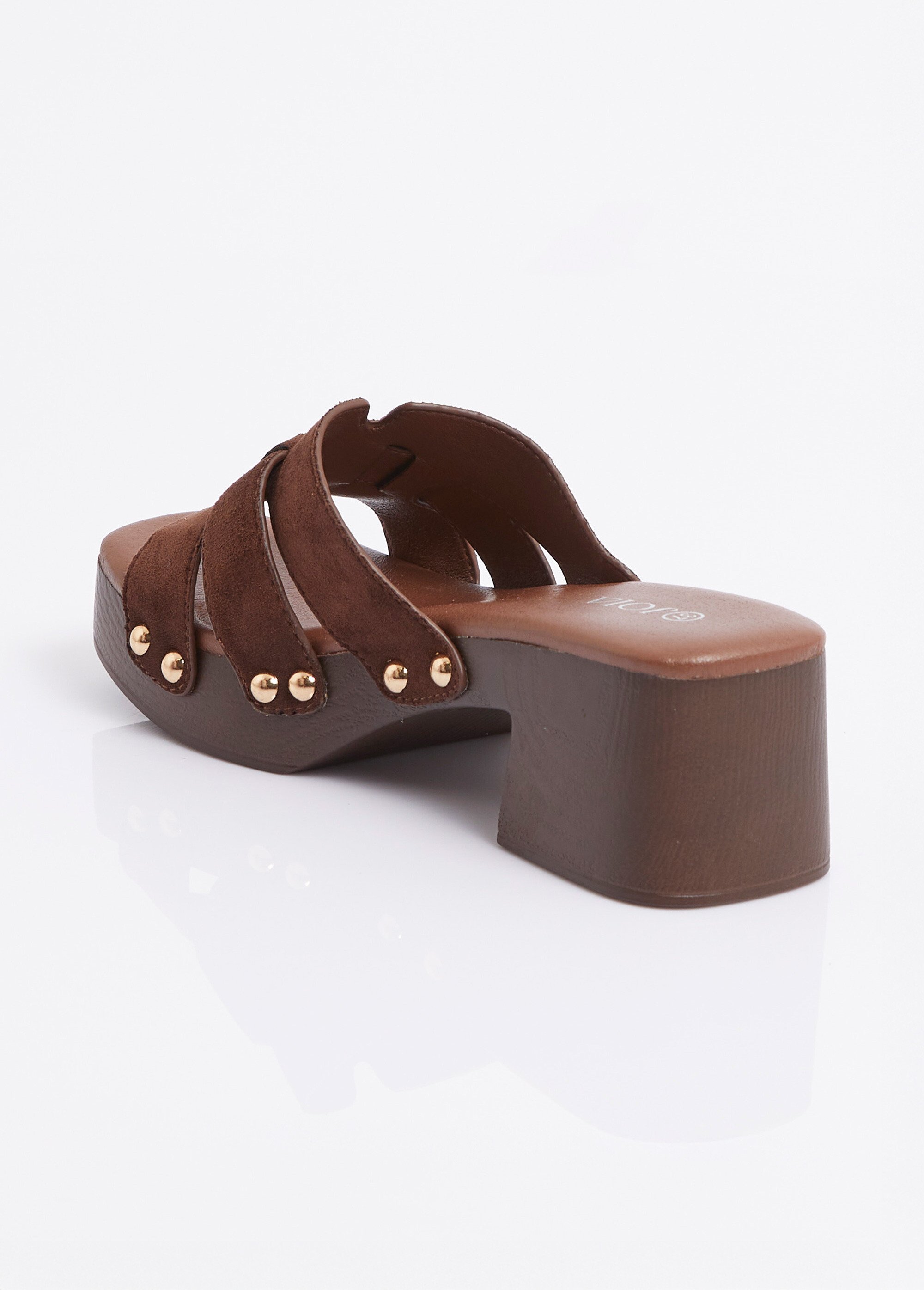 Mules cloutées en suédine, façon sabots Femme Marron JOIH8-1195A DO1