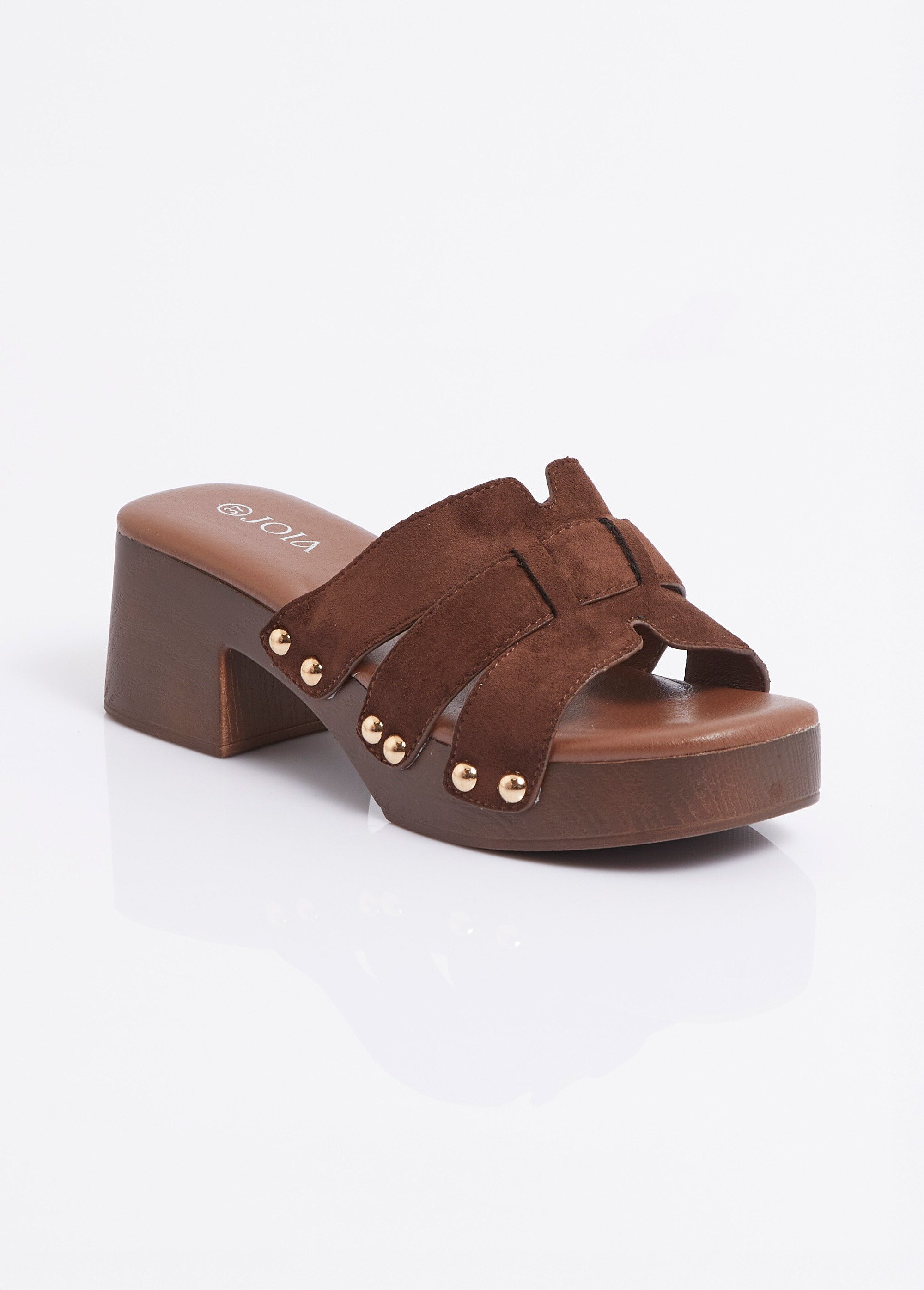 Mules cloutées en suédine, façon sabots Femme Marron JOIH8-1195A FA1