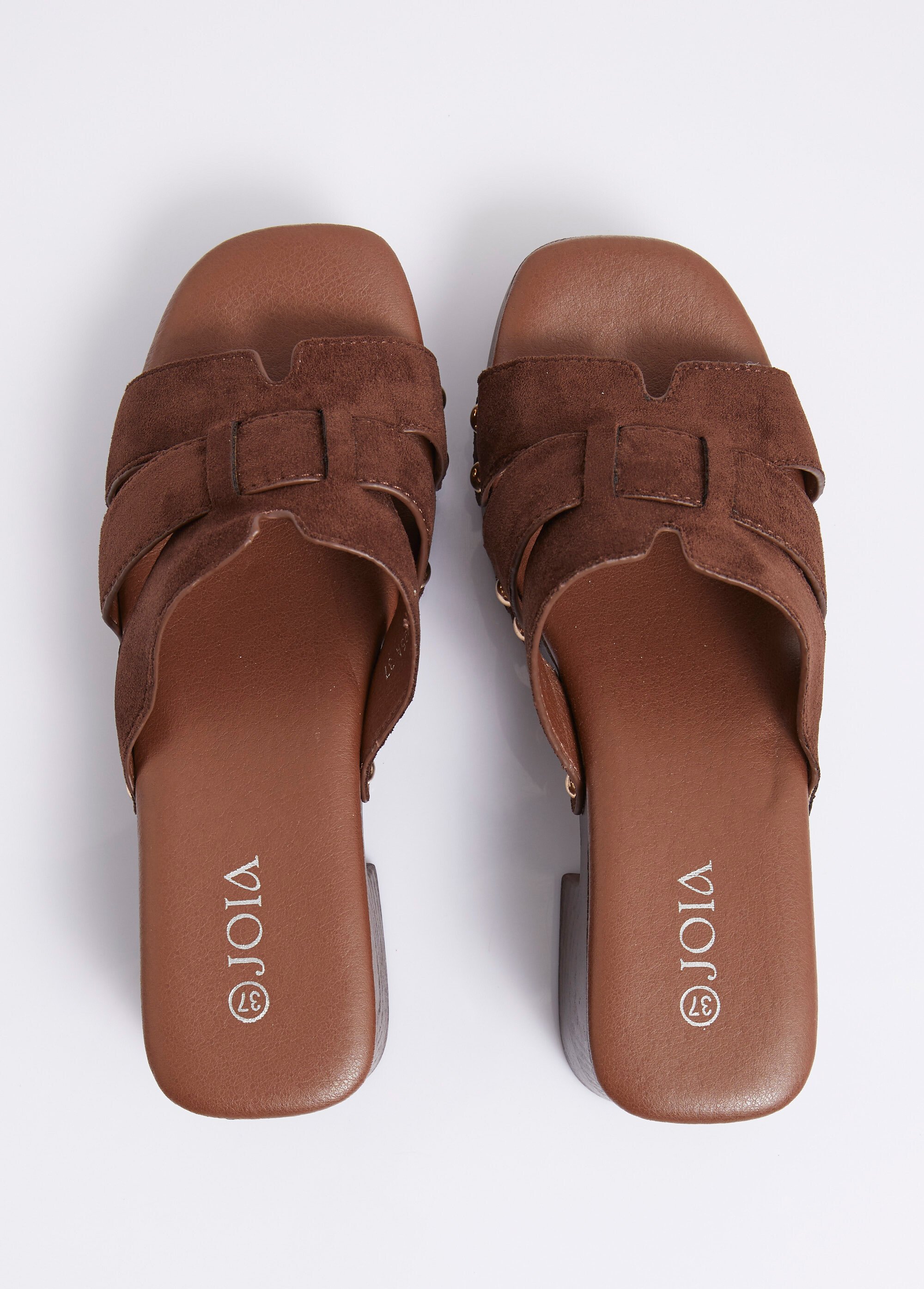 Mules cloutées en suédine, façon sabots Femme Marron JOIH8-1195A OV1