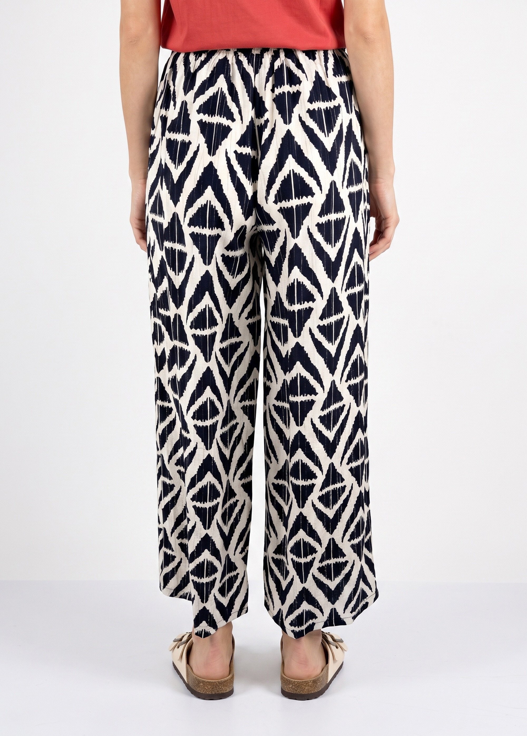 Pantalon large imprimé ethnique losanges Femme Bleu IKB-81505 DO1