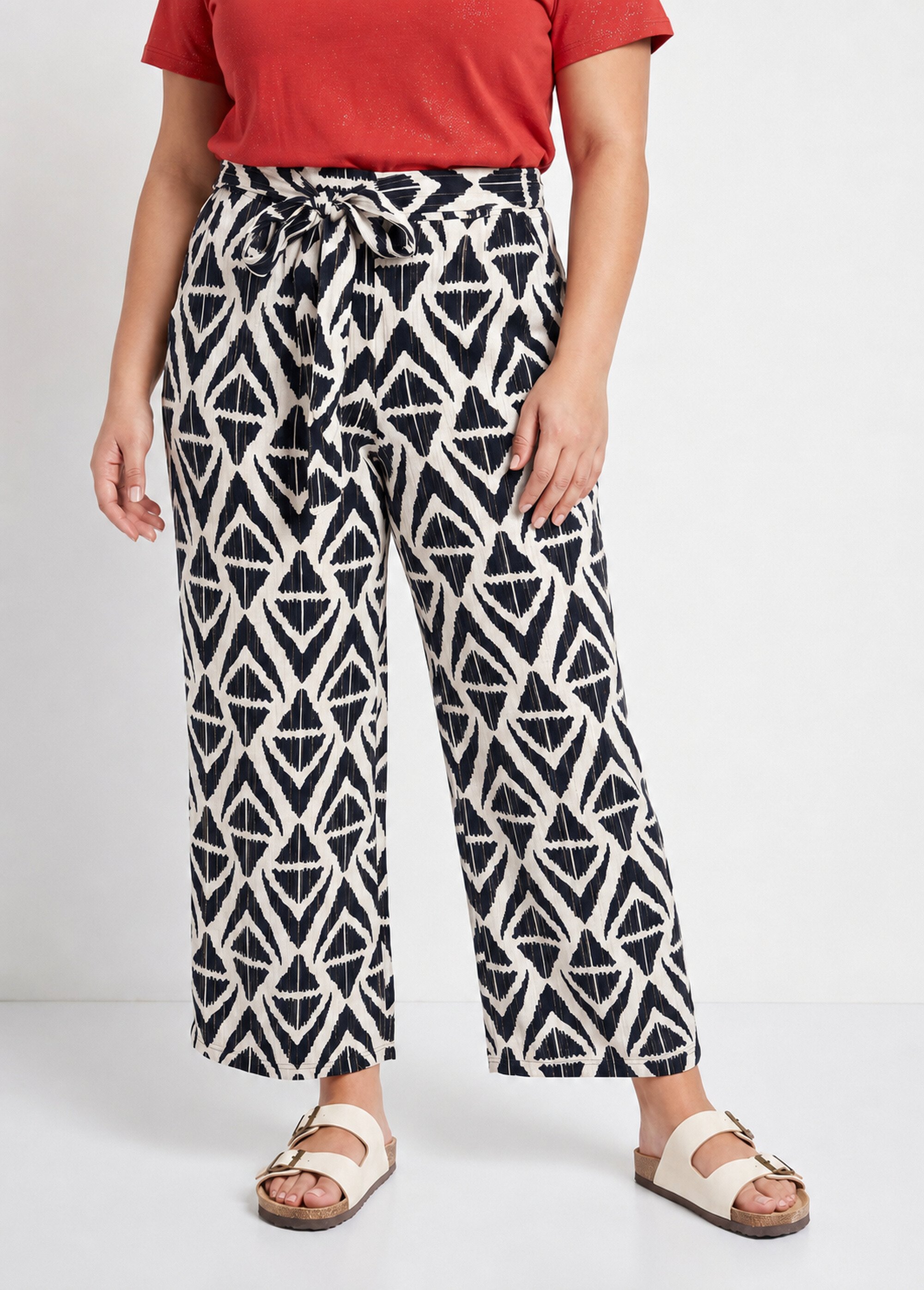 Pantalon large imprimé ethnique losanges Femme Grande Taille Bleu IKB-81505 FA1