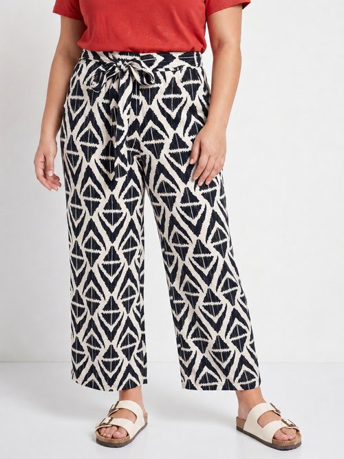 Pantalon large imprimé ethnique losanges Femme Grande Taille Bleu IKB-81505 FA1