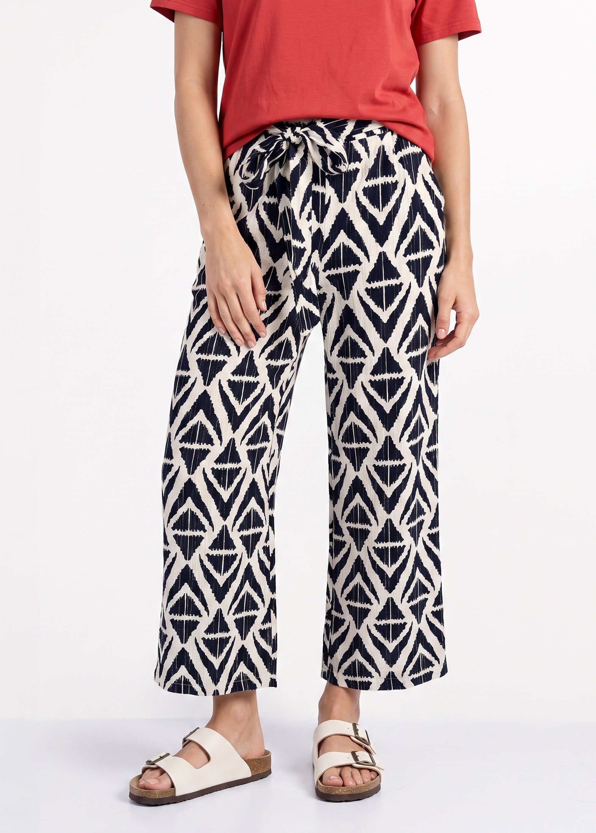 Pantalon large imprimé ethnique losanges Femme Bleu IKB-81505 FA1