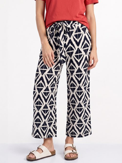 Pantalon large imprimé ethnique losanges Femme Bleu IKB-81505 FA1