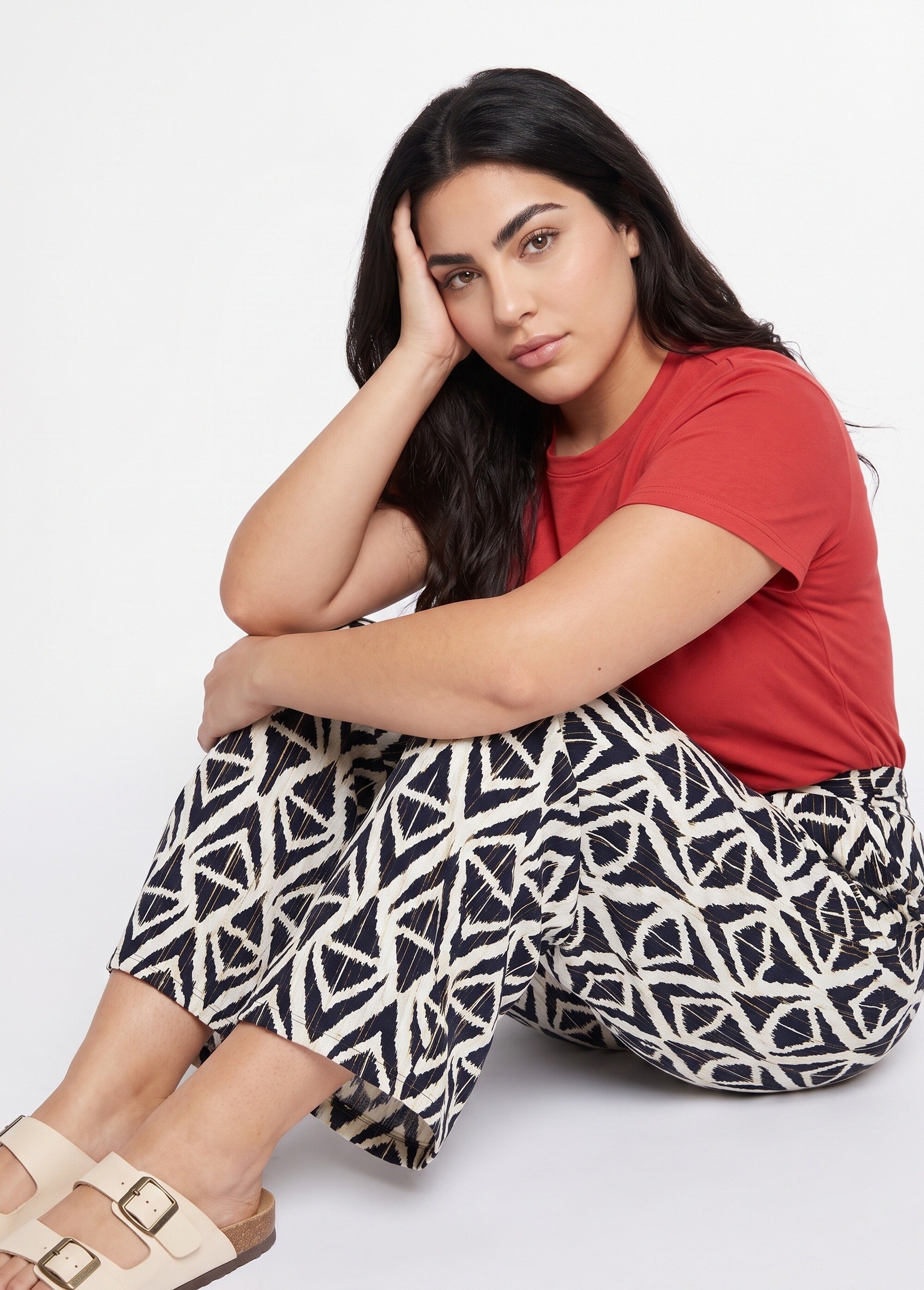 Pantalon large imprimé ethnique losanges
