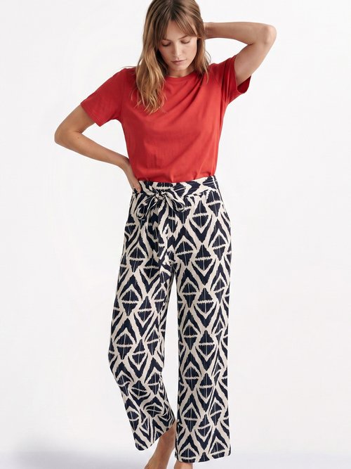 Pantalon large imprimé ethnique losanges Femme Bleu IKB-81505 MV1