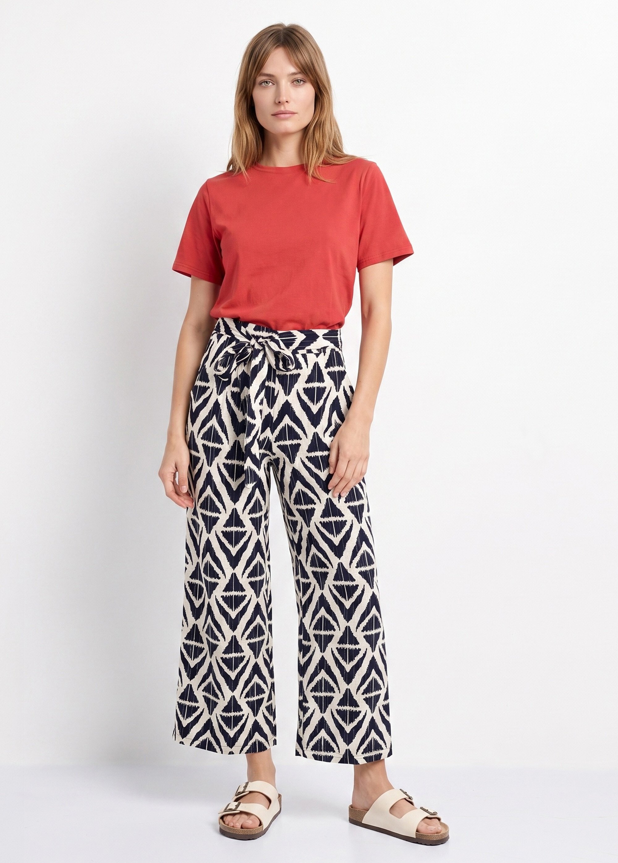 Pantalon large imprimé ethnique losanges Femme Bleu IKB-81505 SF1