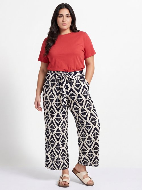 Pantalon large imprimé ethnique losanges Femme Grande Taille Bleu IKB-81505 SI1