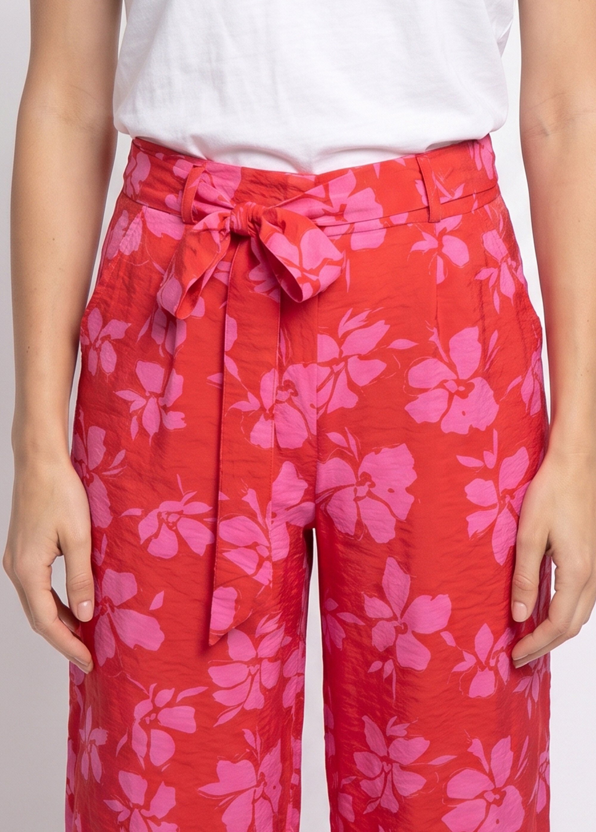 Pantalon large imprimé fleuri contrasté Femme Rouge IKB-81668 DE1