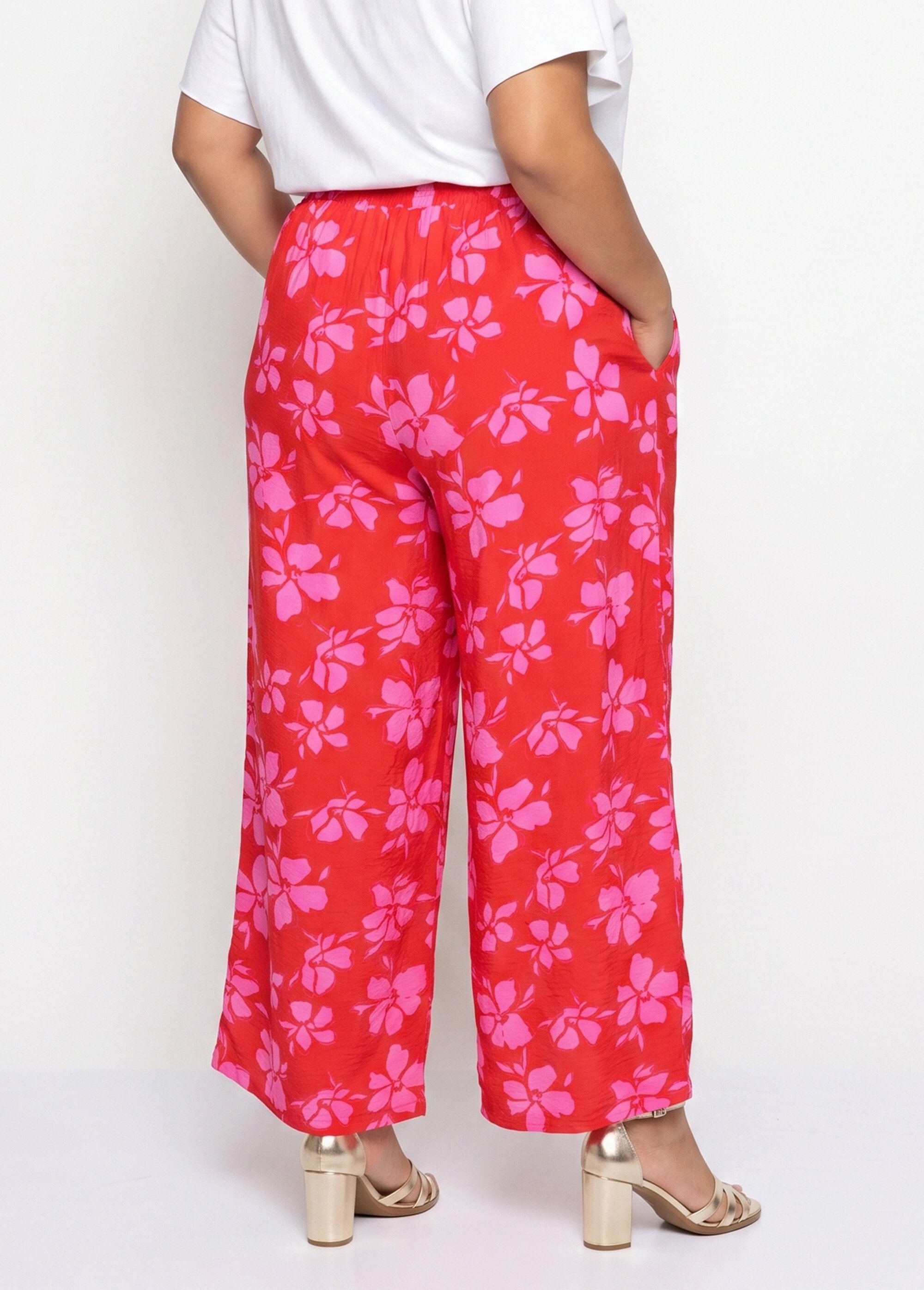 Pantalon large imprimé fleuri contrasté