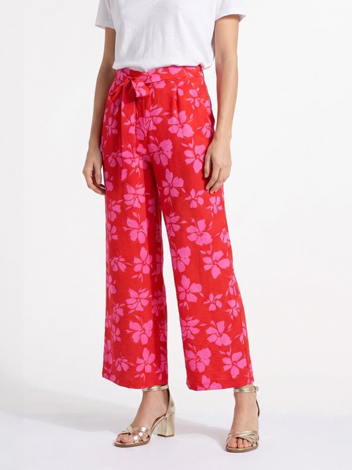 Pantalon large imprimé fleuri contrasté Femme Rouge IKB-81668 FA1